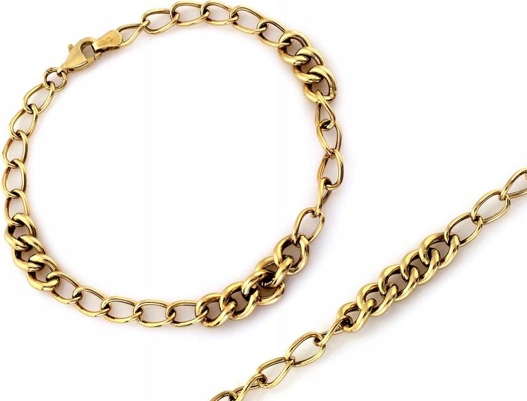 Zlatý náramek 585, moderní pancíř z kombinovaných řetízků, 19 cm, 14kt