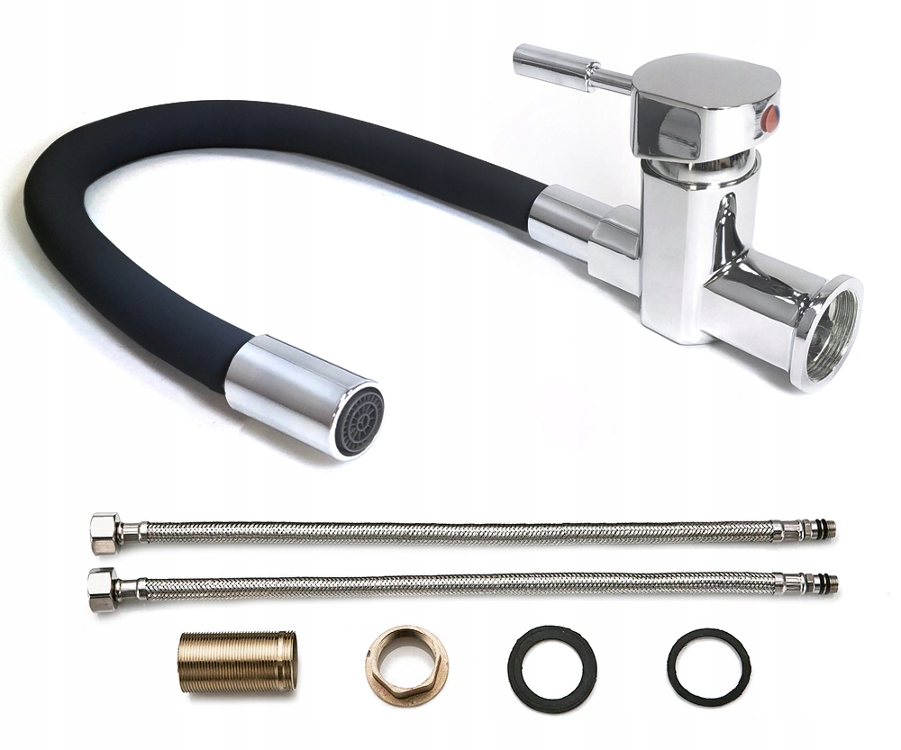 BATERIA KUCHENNA CZARNA WYLEWKA KRAN Z WYLEWKĄ ELASTYCZNA ZLEWOZMYWAKOWA Linia Focus