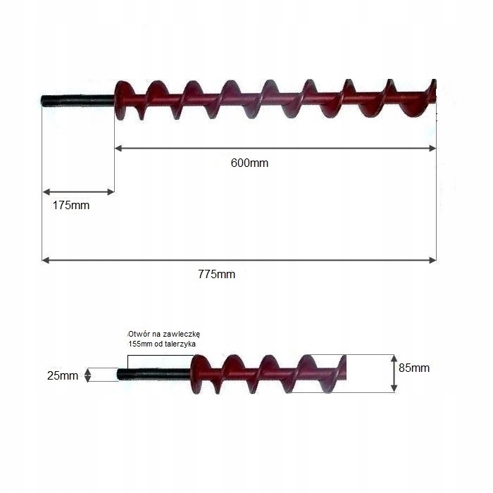 Ślimak Podajnika Pieca Defro Duo Uni Palnik Rynnowy L=775mm Na Zawleczkę
