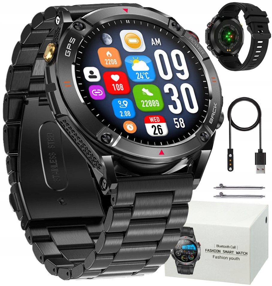 SmartWatch Zegarek GPS ROZMOWY 650MAH Ciśnieniomierz Kompas Barometr PL Model inny