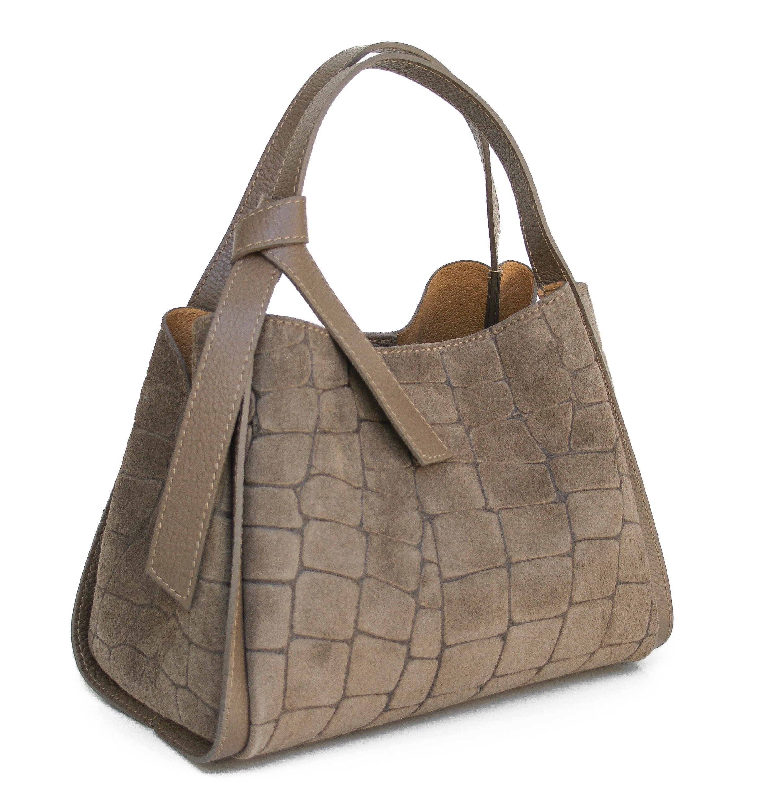 Semišový béžový taupe croco kufřík Vera Pelle