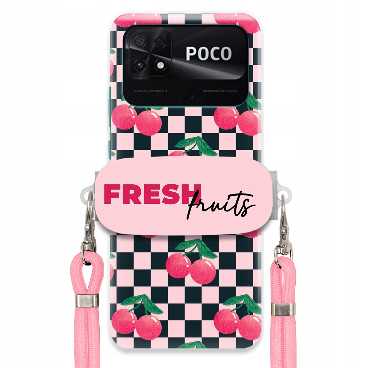 Puzdro pre Xiaomi Poco C40 Crossbody vodítko držiak šachovnice Fresh Fruits