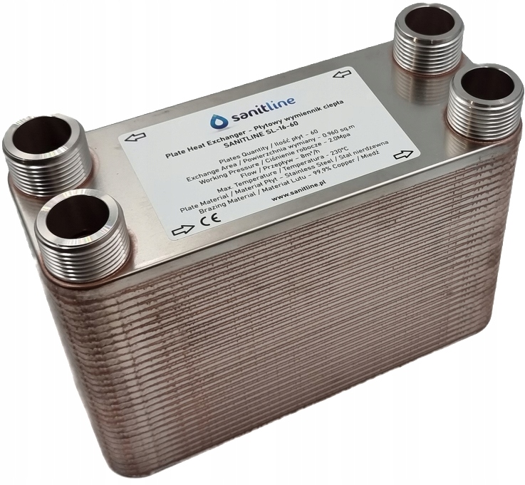Wymiennik Ciepła Sanitline 60 Płytowy Moc 65kW Przyłącze 4x 1" Cal Co Cwu