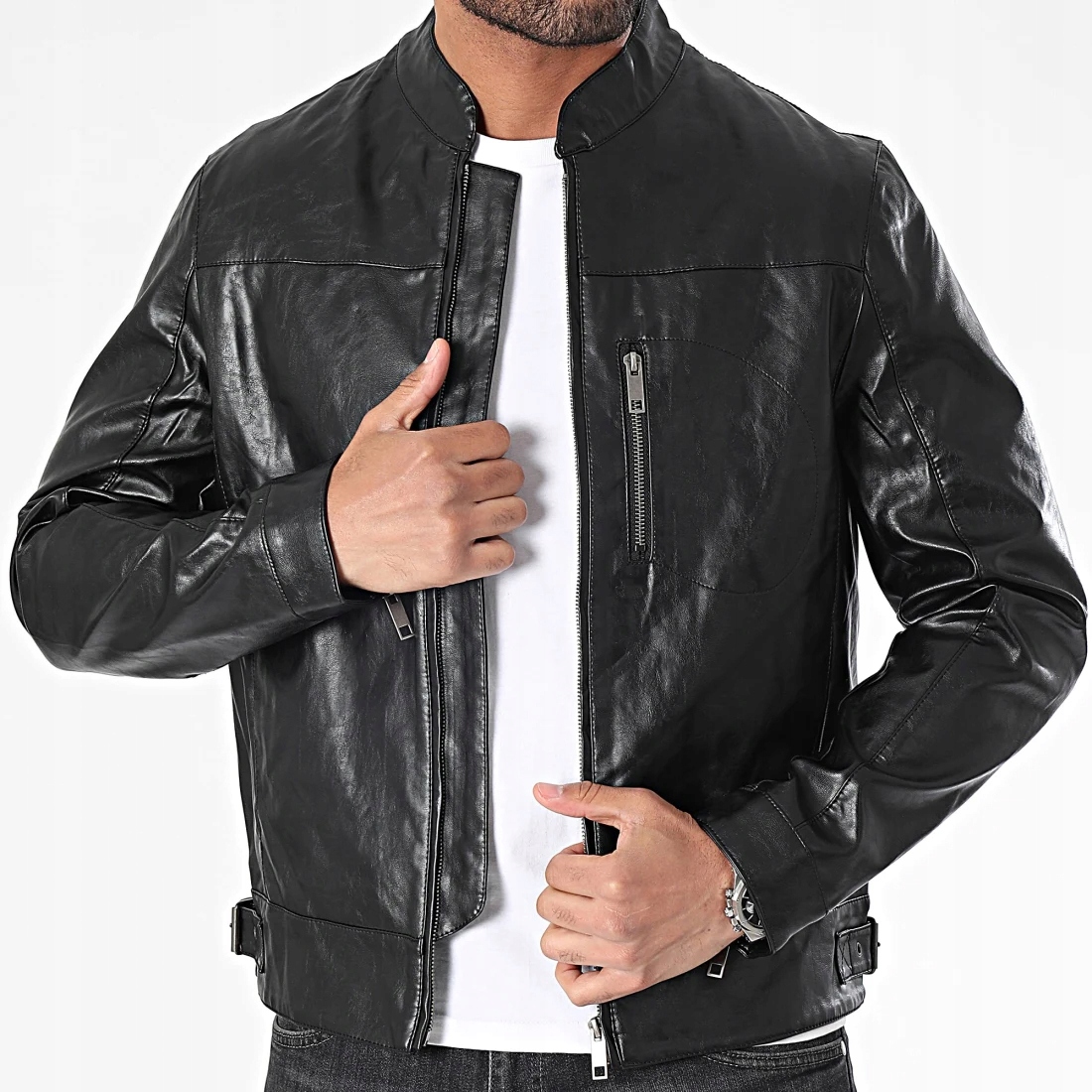 Černá kožená bunda Elegance Paris Zip Stojáček