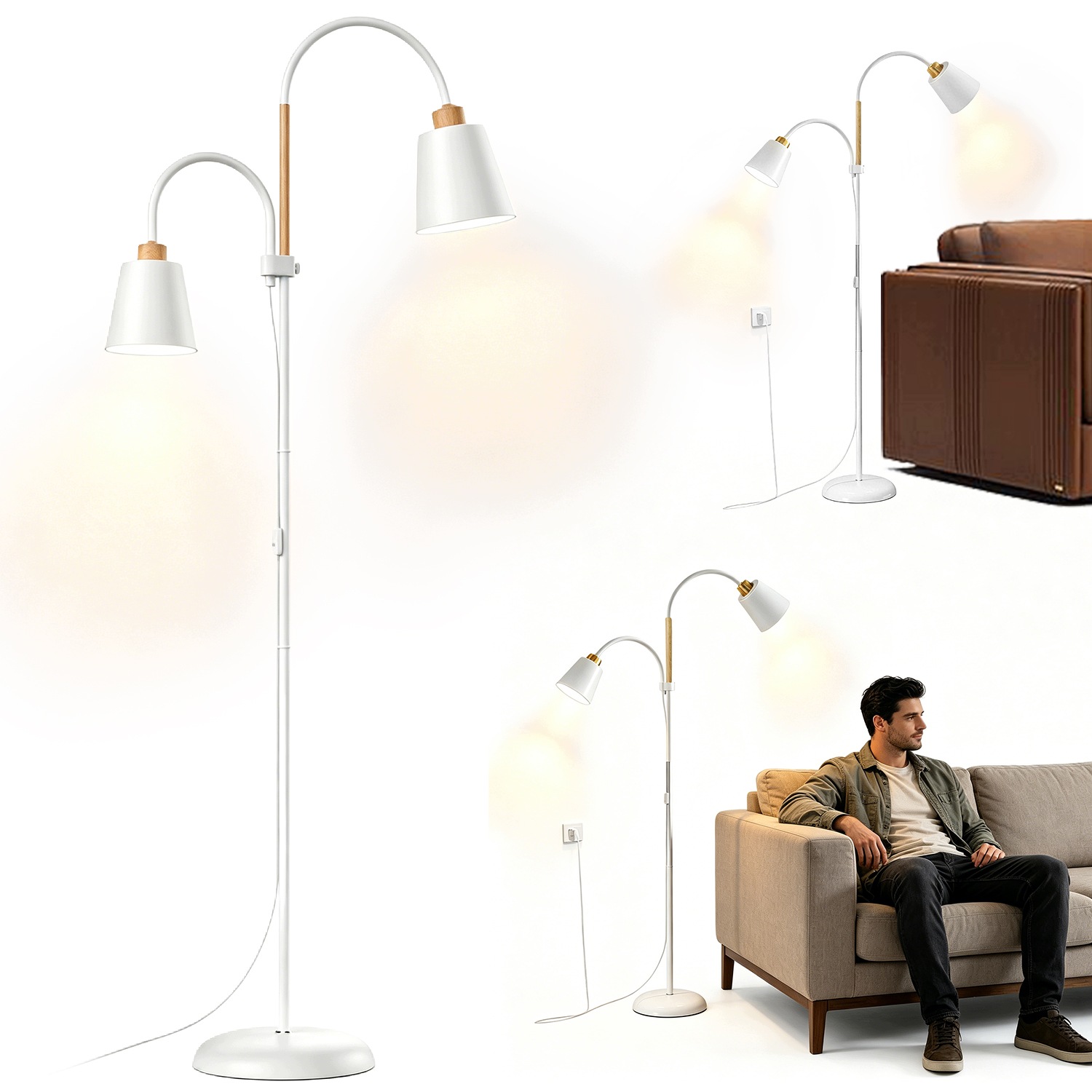 Stojací Lampa Dvojitá Stojací Lampa Bílá Klasická Velká Ozdobná