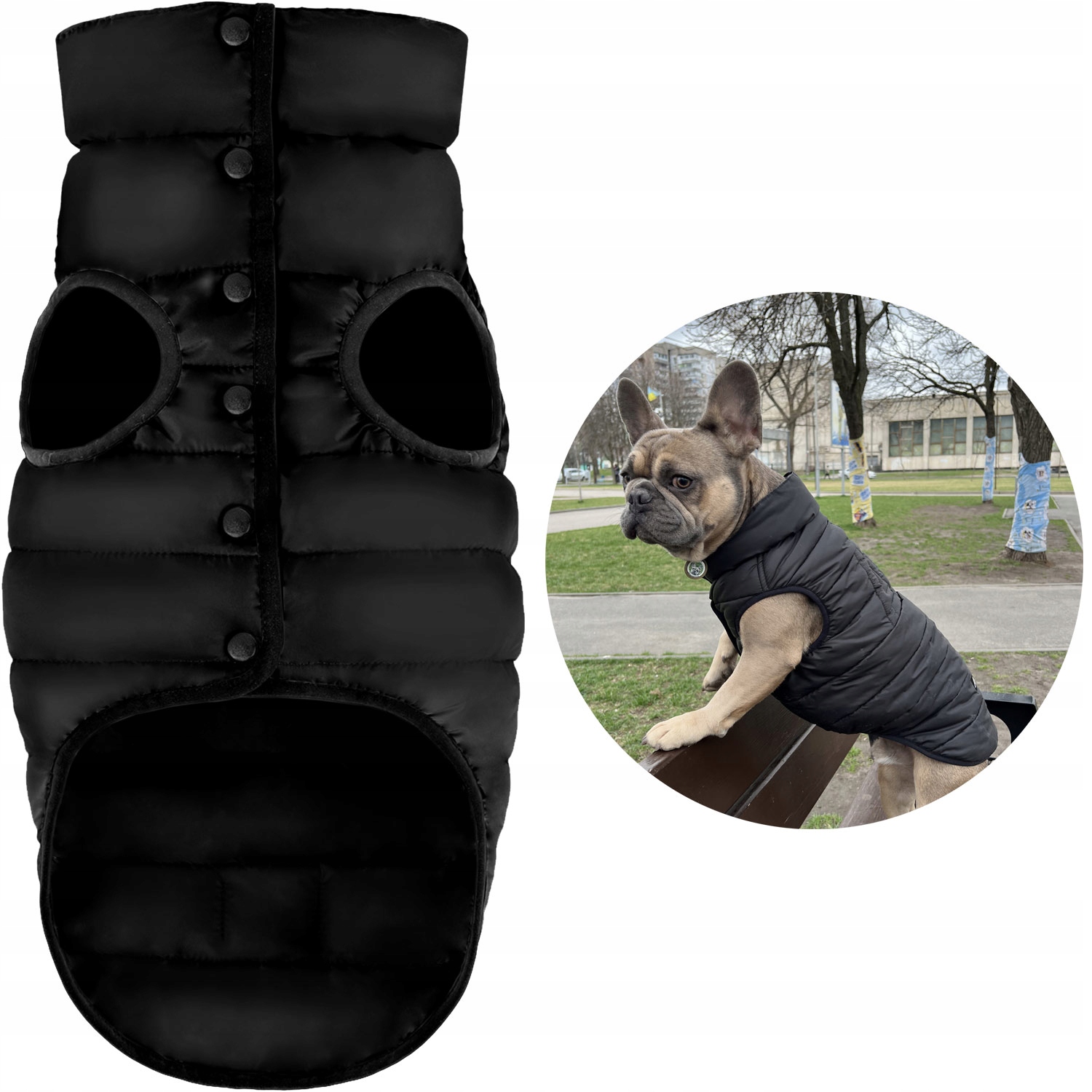 Levně Bunda pro psa s knoflíky, ultralehká, zimní, černá, velikost M/L (M47)