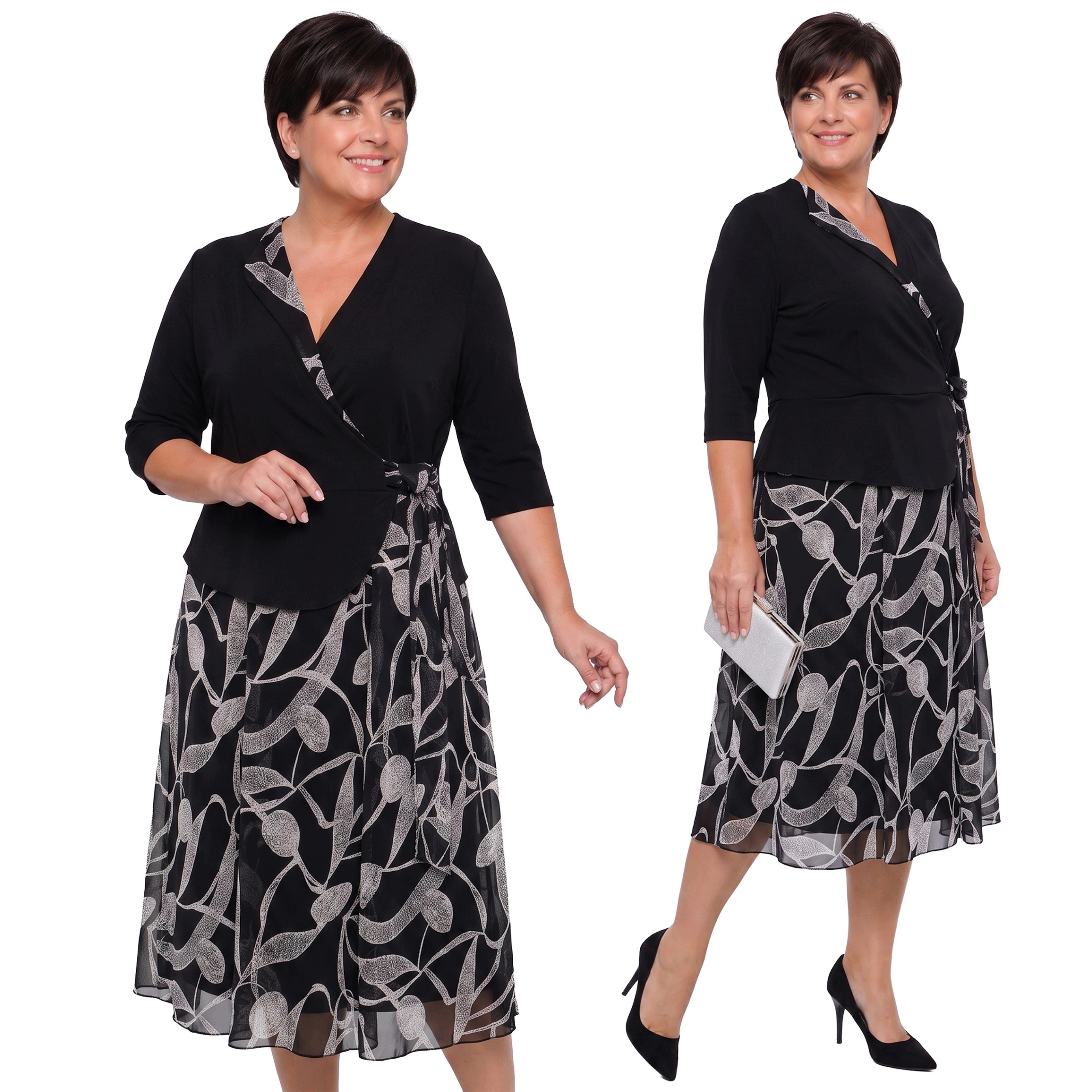 Černá šaty typu sako s béžovým vzorem plus size velikost 58