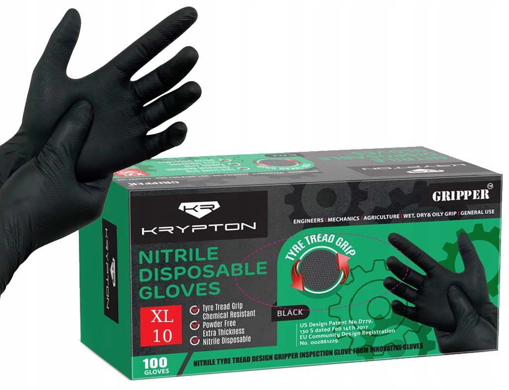 

Rękawice Nitrylowe Czarne Gripper XL Grube 100szt