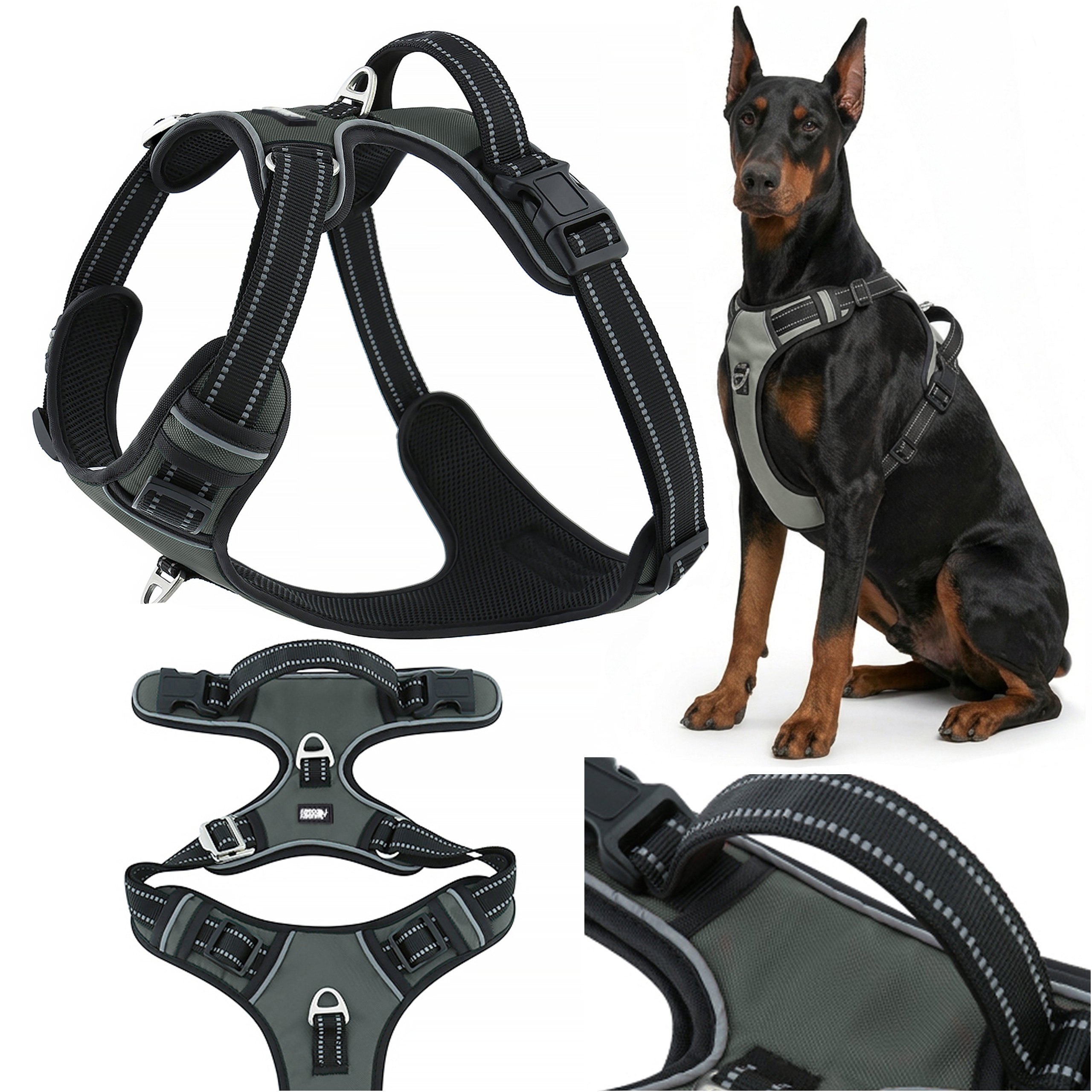 Szelki dla dużego psa guard mocne Huggy Doggy szare easy walk doberman XL
