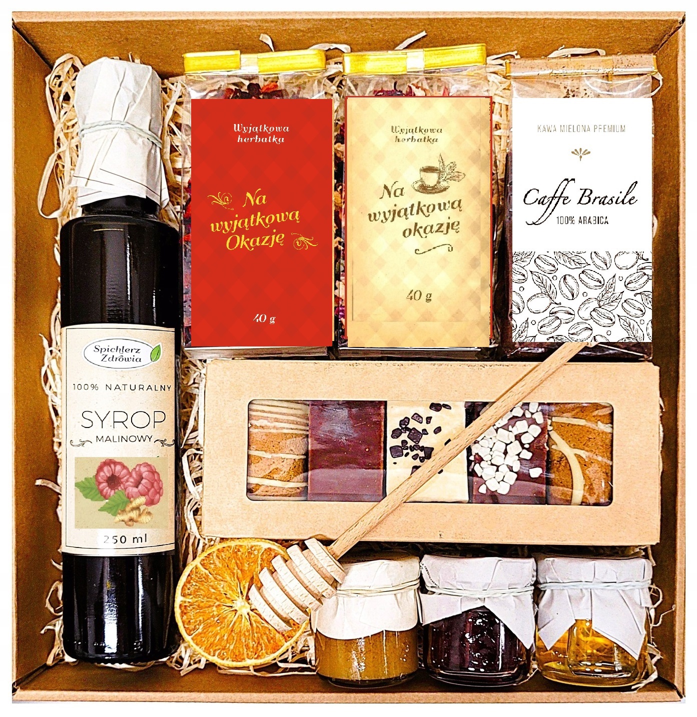 Levně Dárkový Koš Dárek Med Perníky Malinový Sirup Čaj