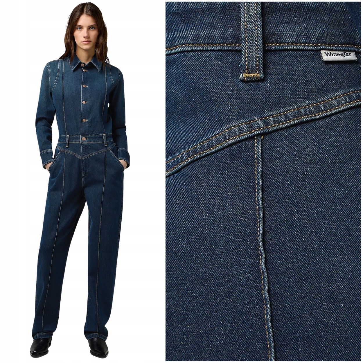 Wrangler Western Coverall Rustic Rinse dámský džínový oblek L