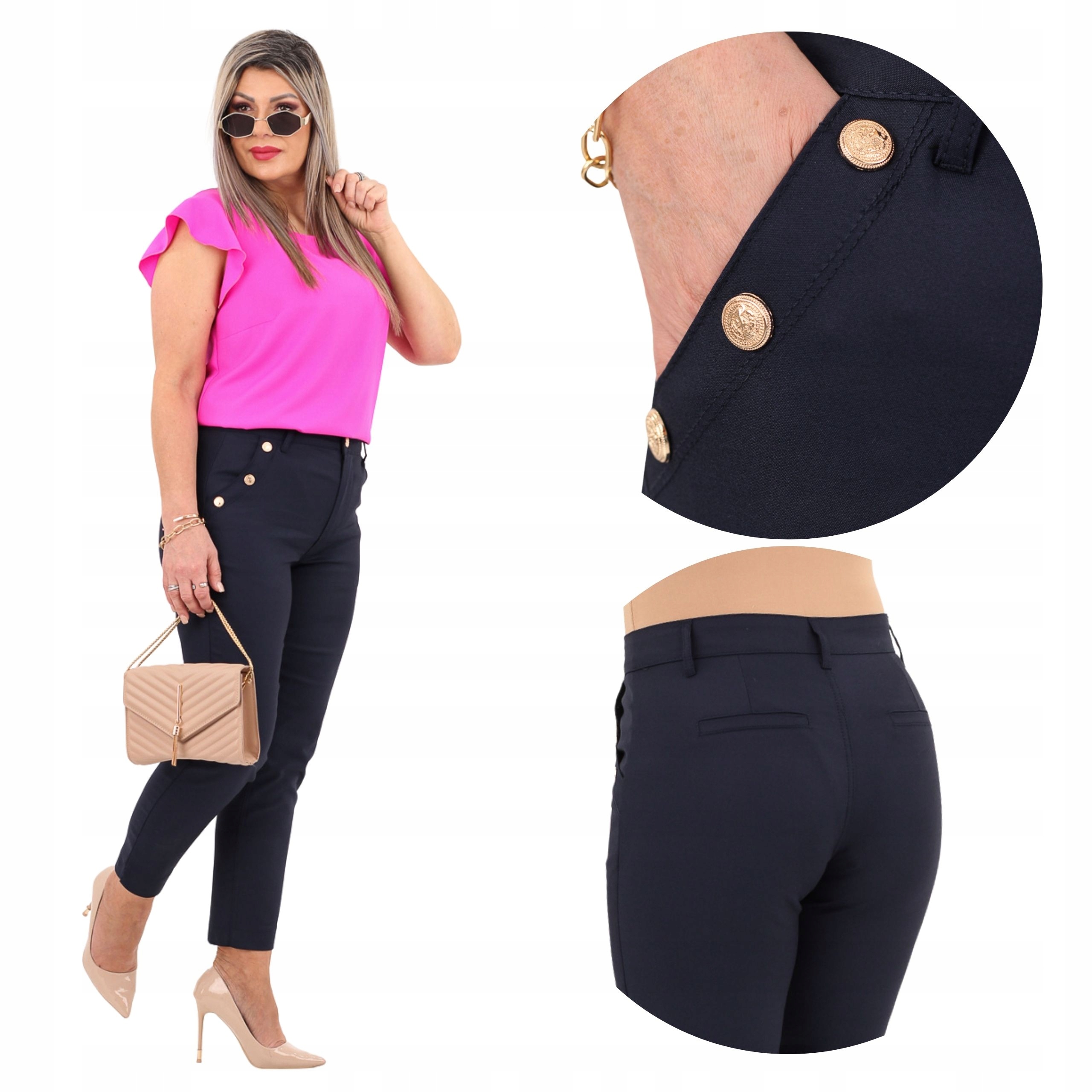 Spodnie Damskie Cygaretki Bawełniane Wysoki Stan Duże Rozmiary