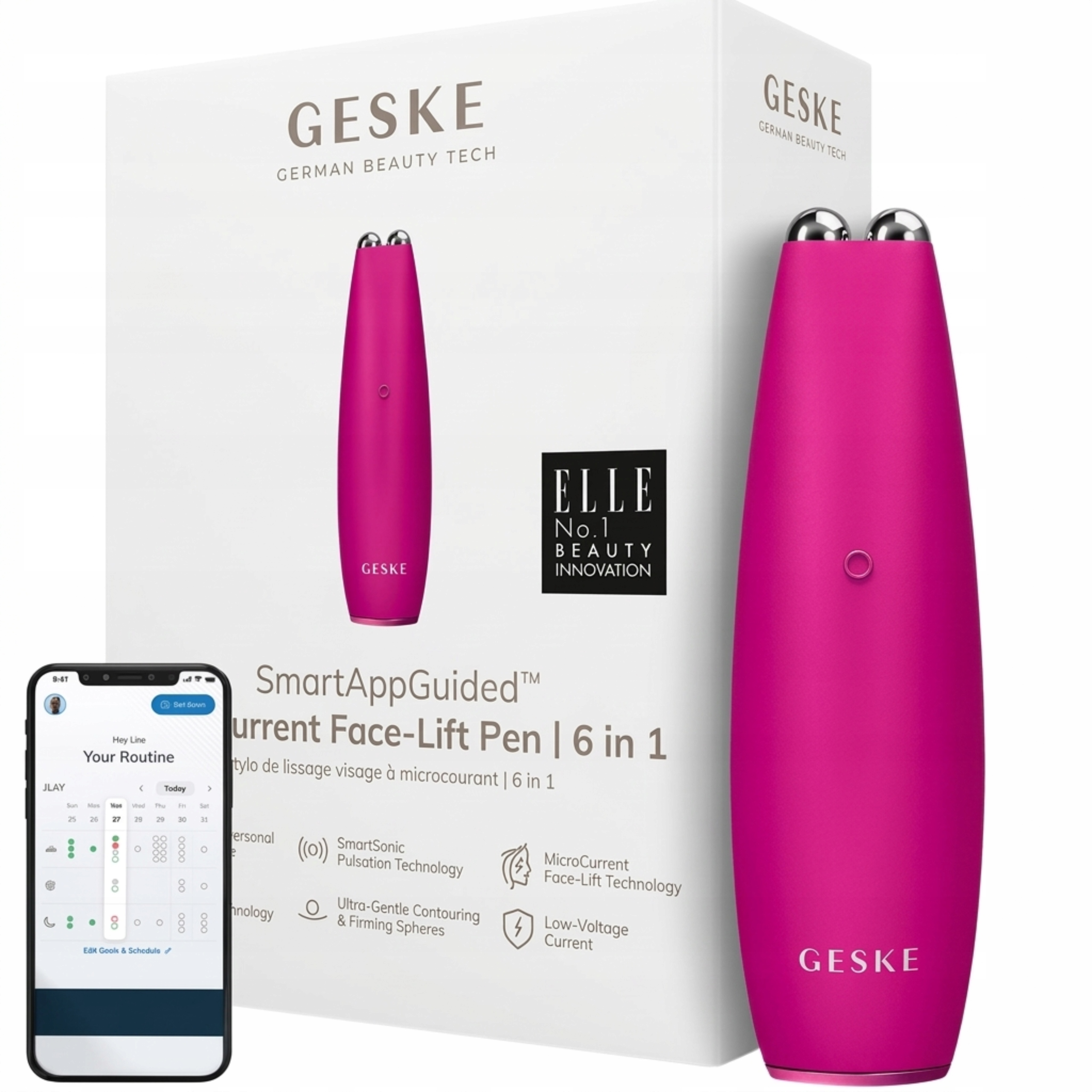 Masażer liftingujący do twarzy Geske MicroCurrent Face Lift Pen 6w1 Różowy