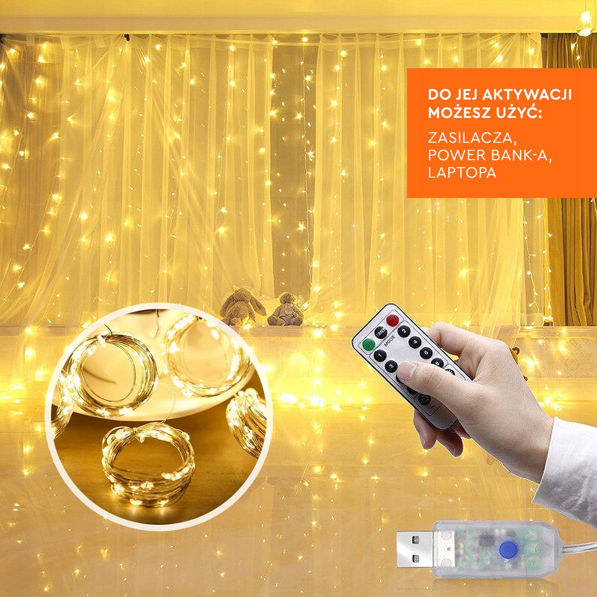 KURTYNA ŚWIETLNA LED GIRLANDA ŚWIĄTECZNA 3x3 300 LED CIEPŁA Zasilanie sieciowe