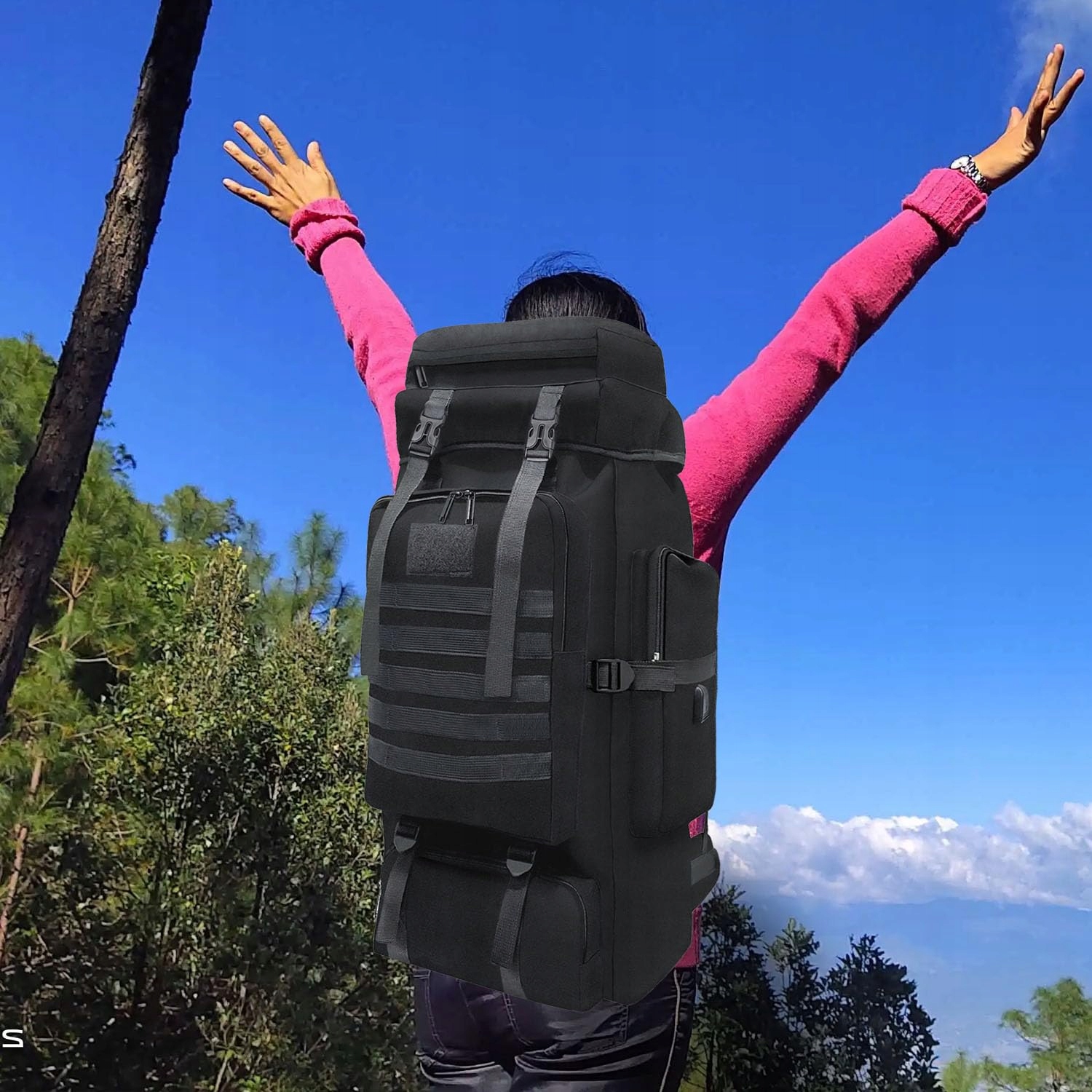 WESOKE Plecak Taktyczny 80L Wodoodporny Regulowany Czarny Outdoor — miniatura 7