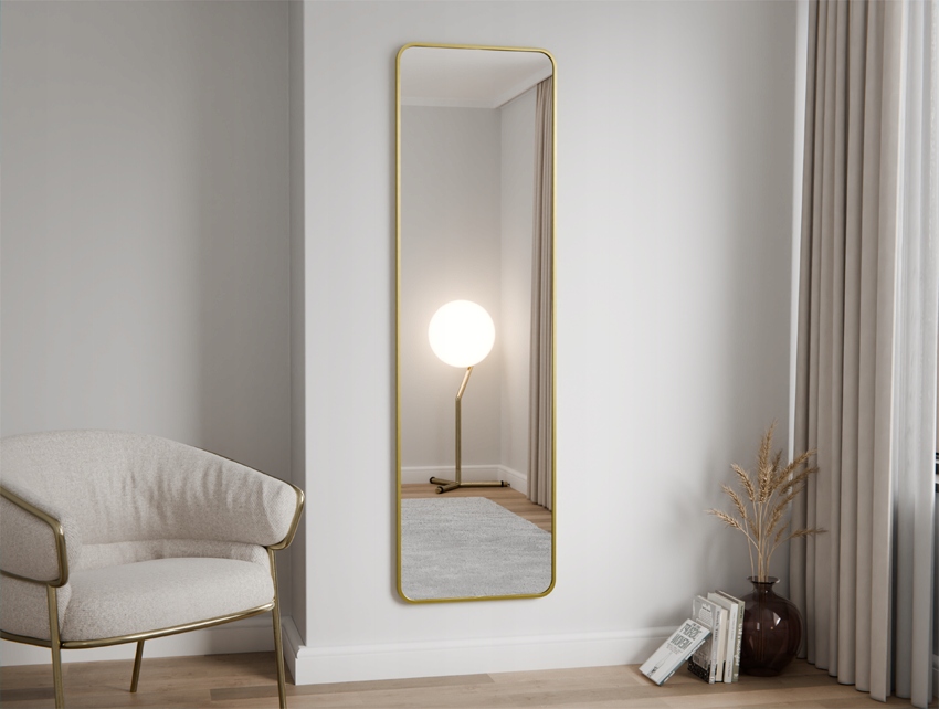 Lustro Stojące Prostokątne w Złotej Aluminiowej Ramie 170X50 Szerokość 500 mm