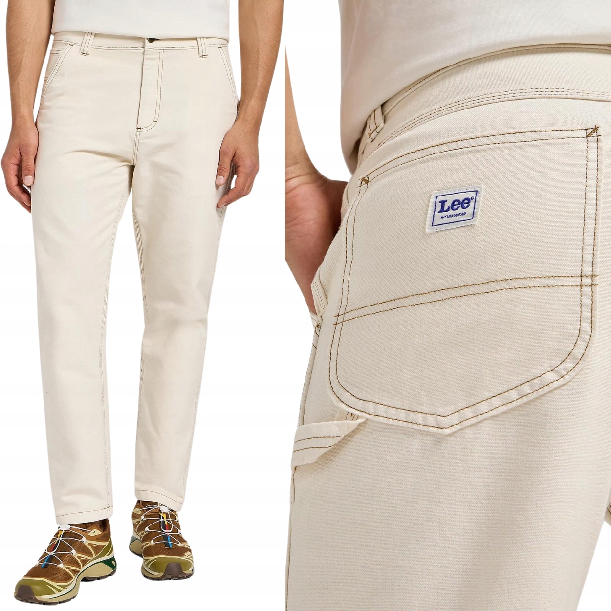 Lee Carpenter Realxed Ecru Workwear volné bílé látkové kalhoty W32 L32