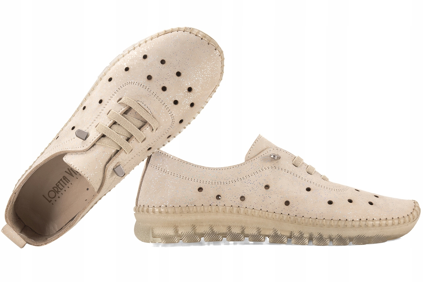 Loretta Vitale ES/100 Dámské Kožené Polobotky Ažurové béžové 41 Béžová