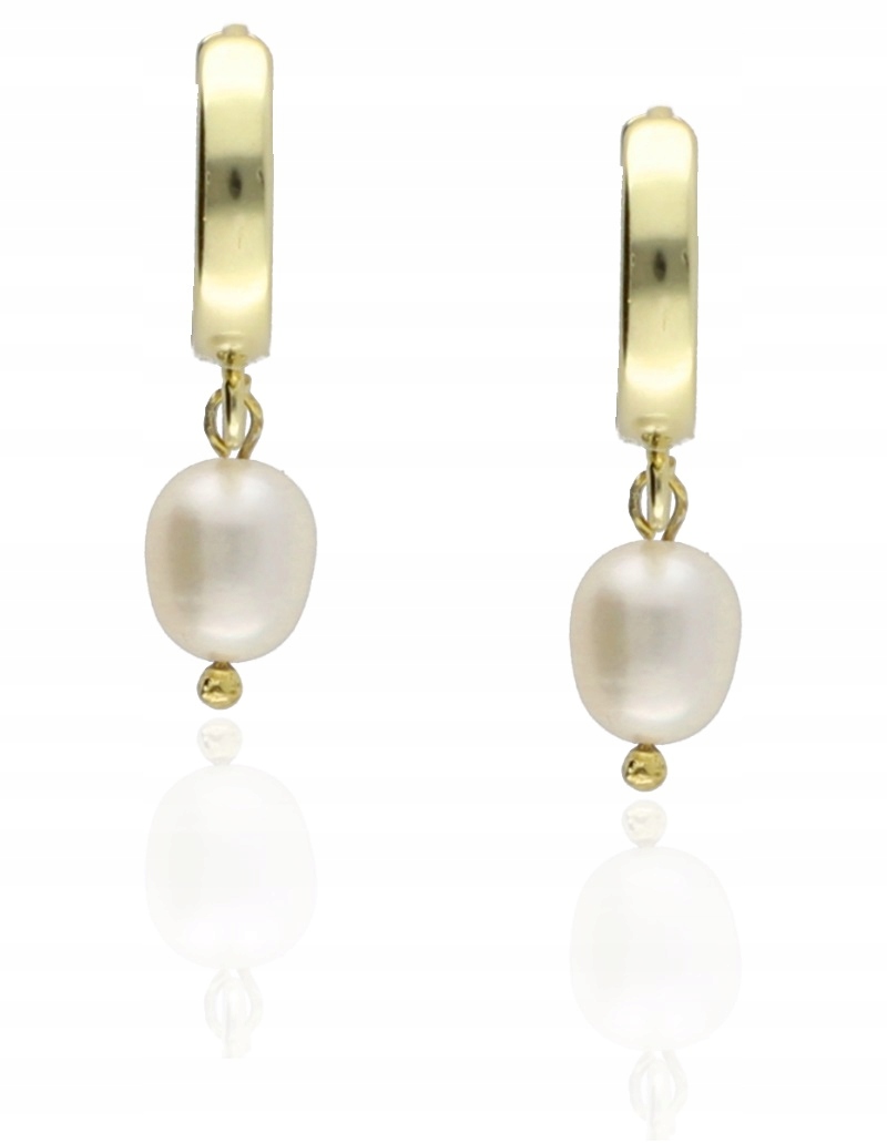 Zlaté visací náušnice s anglickým zapínáním, přírodní perla s perličkami, stříbro 925