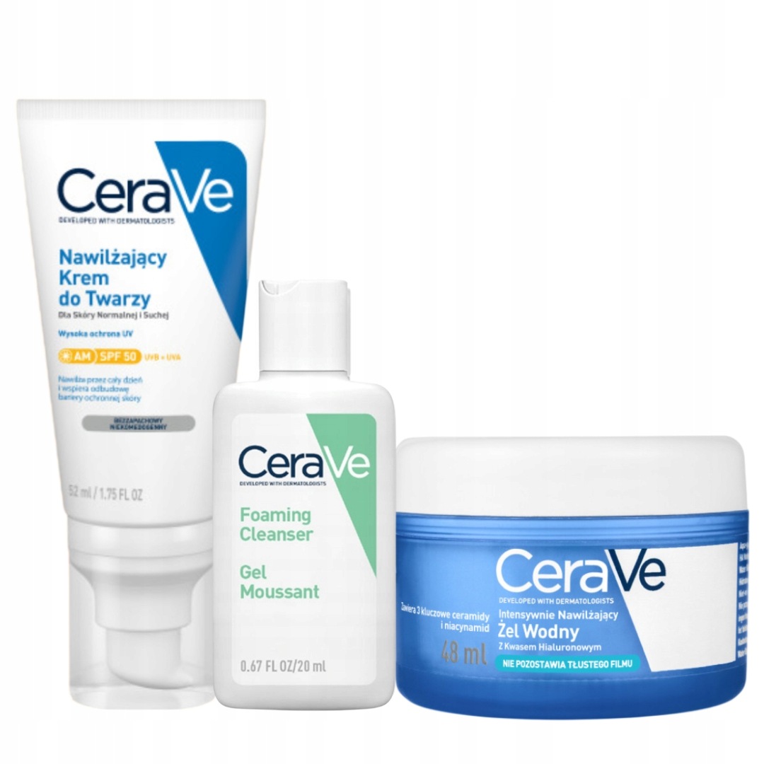 CeraVe Krem nawilżający SPF50 ochrona Uv 52ml Żel wodny nawilżający 48g