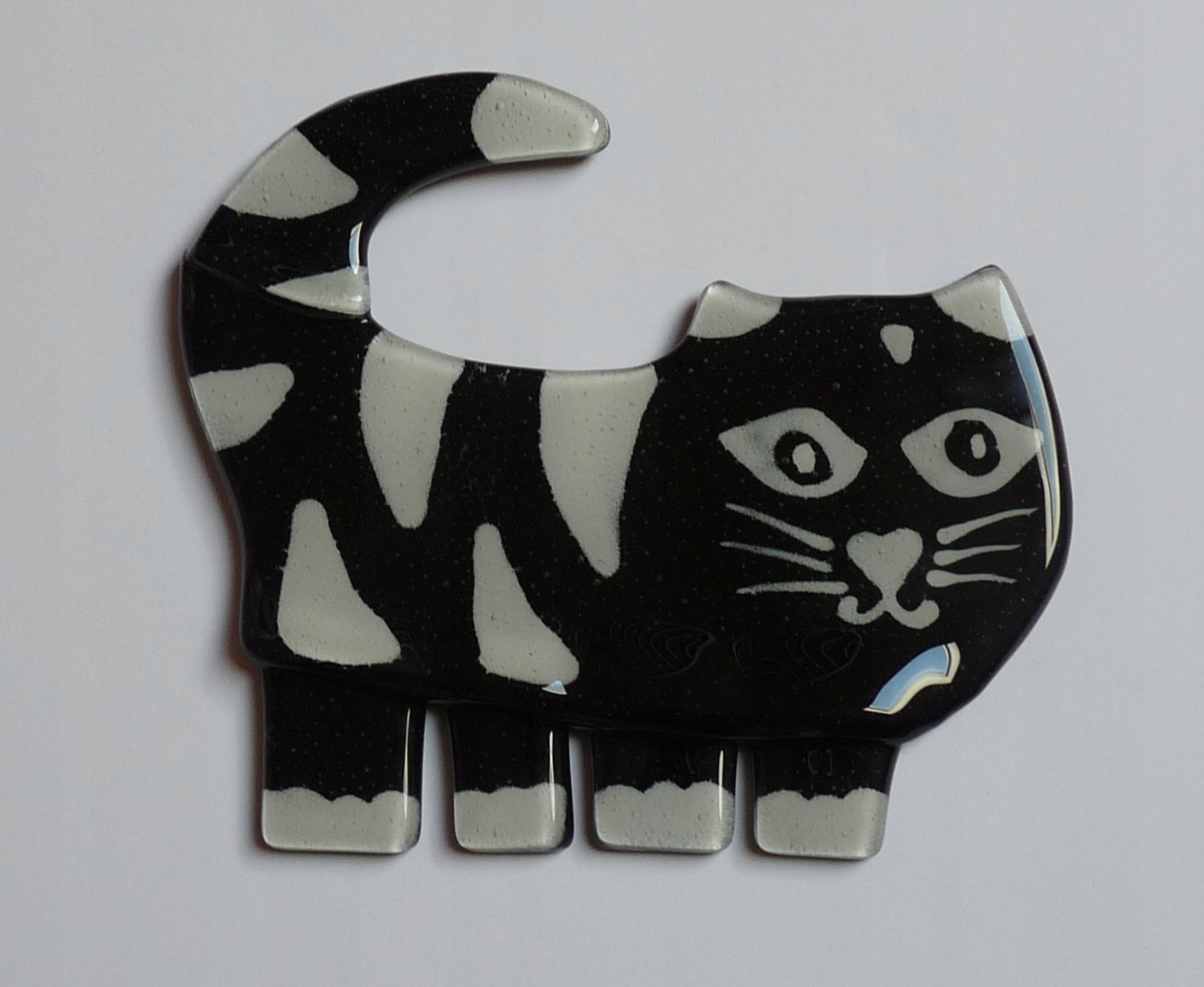 Skleněná figurka Kočka závěsná Kočka Černá s proužky Dárek Fd Velký XL 15 cm