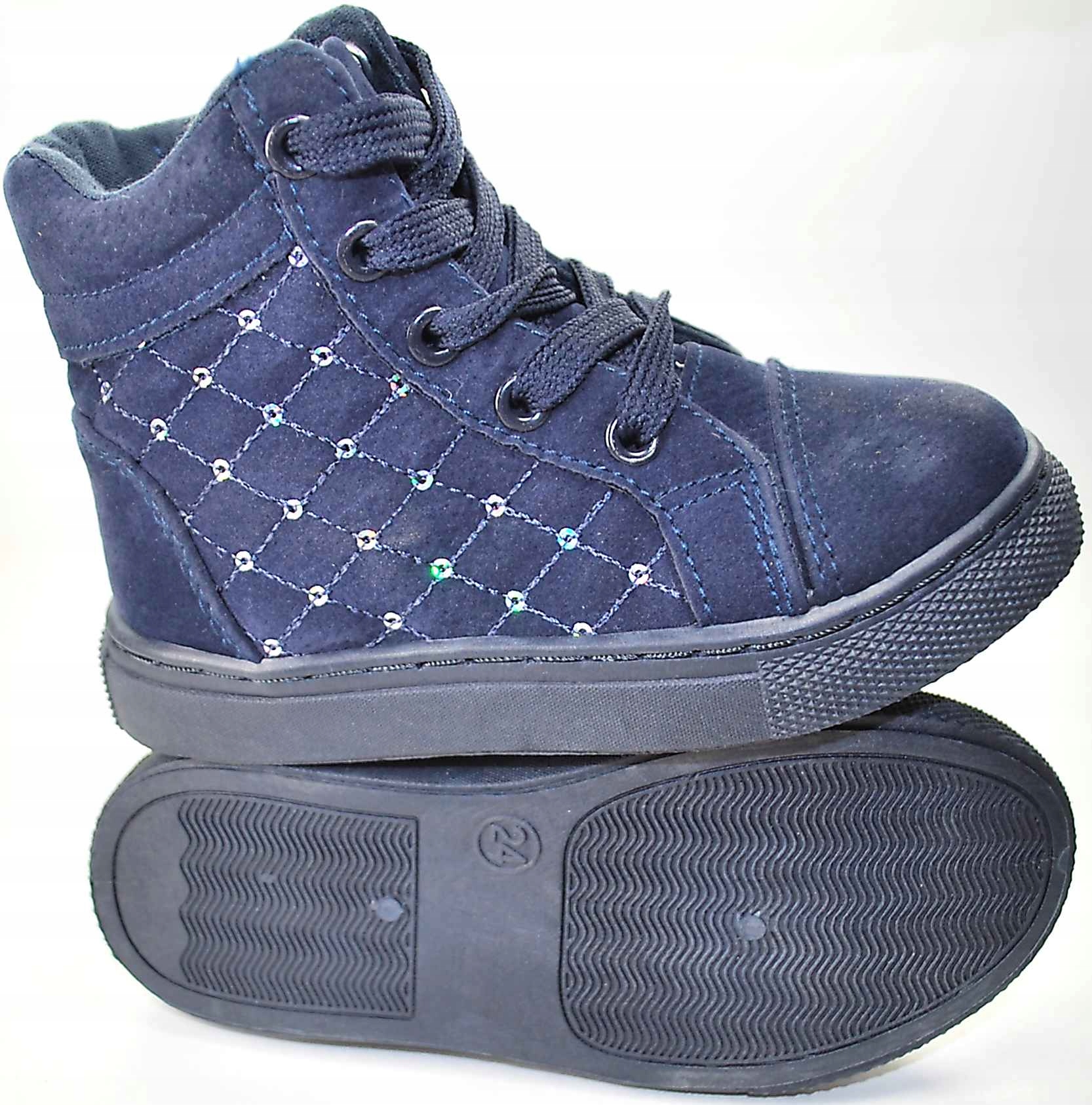 GRANATOWE PIKOWANE TRZEWIKI BOTKI na suwak r 28 Kolor niebieski