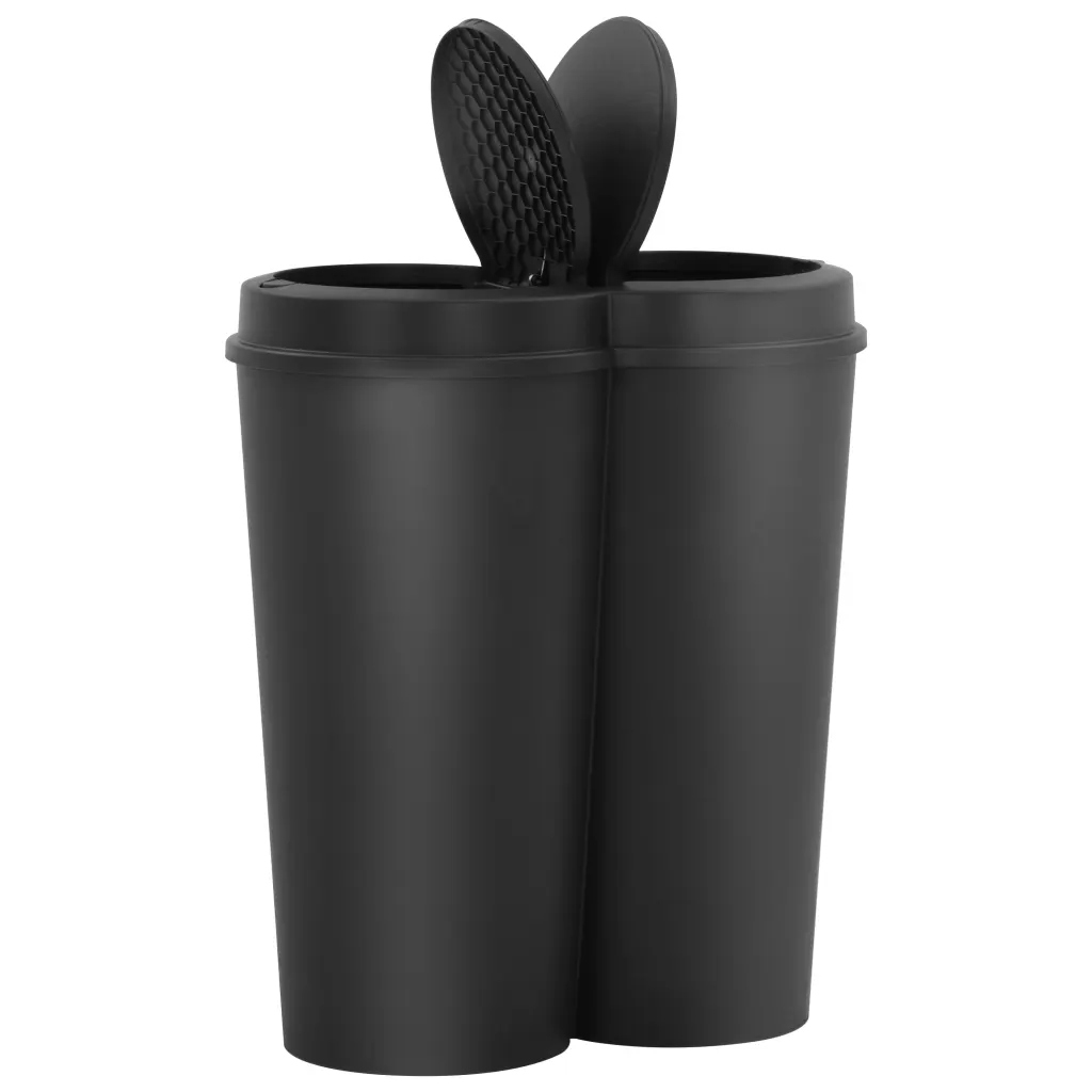 Levně vidaXL Dvojitý odpadkový koš, černý, 50 L