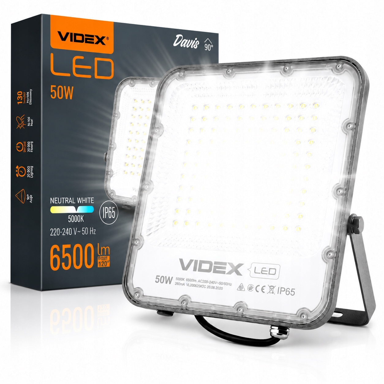 Led reflektor Halogen Lampa 50W 6500lm 5000K IP65 Videx Výkonná