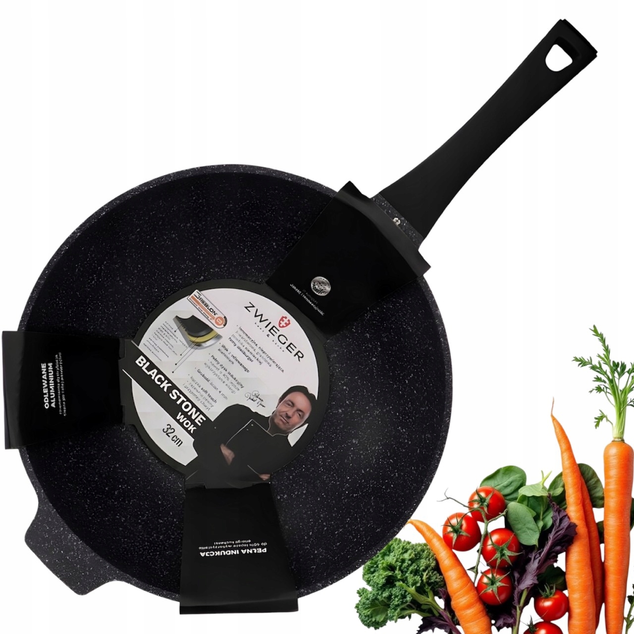 Zwieger Pánev Wok Hluboká Nepřilnavá Hliníková Indukce Black Stone 32 CM