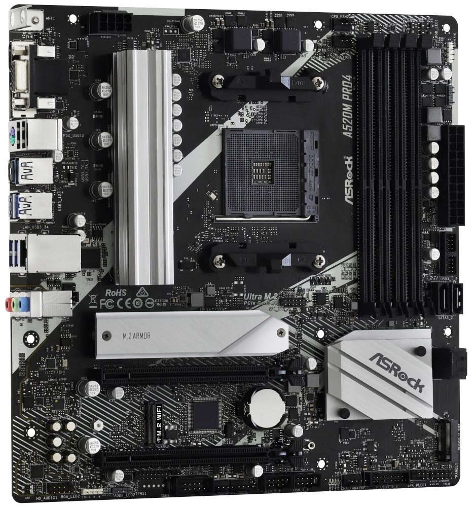 ASRock A520M PRO4 Amd A520 AM4 4x DDR4 DIMM M.2 D-Sub Hdmi Dp