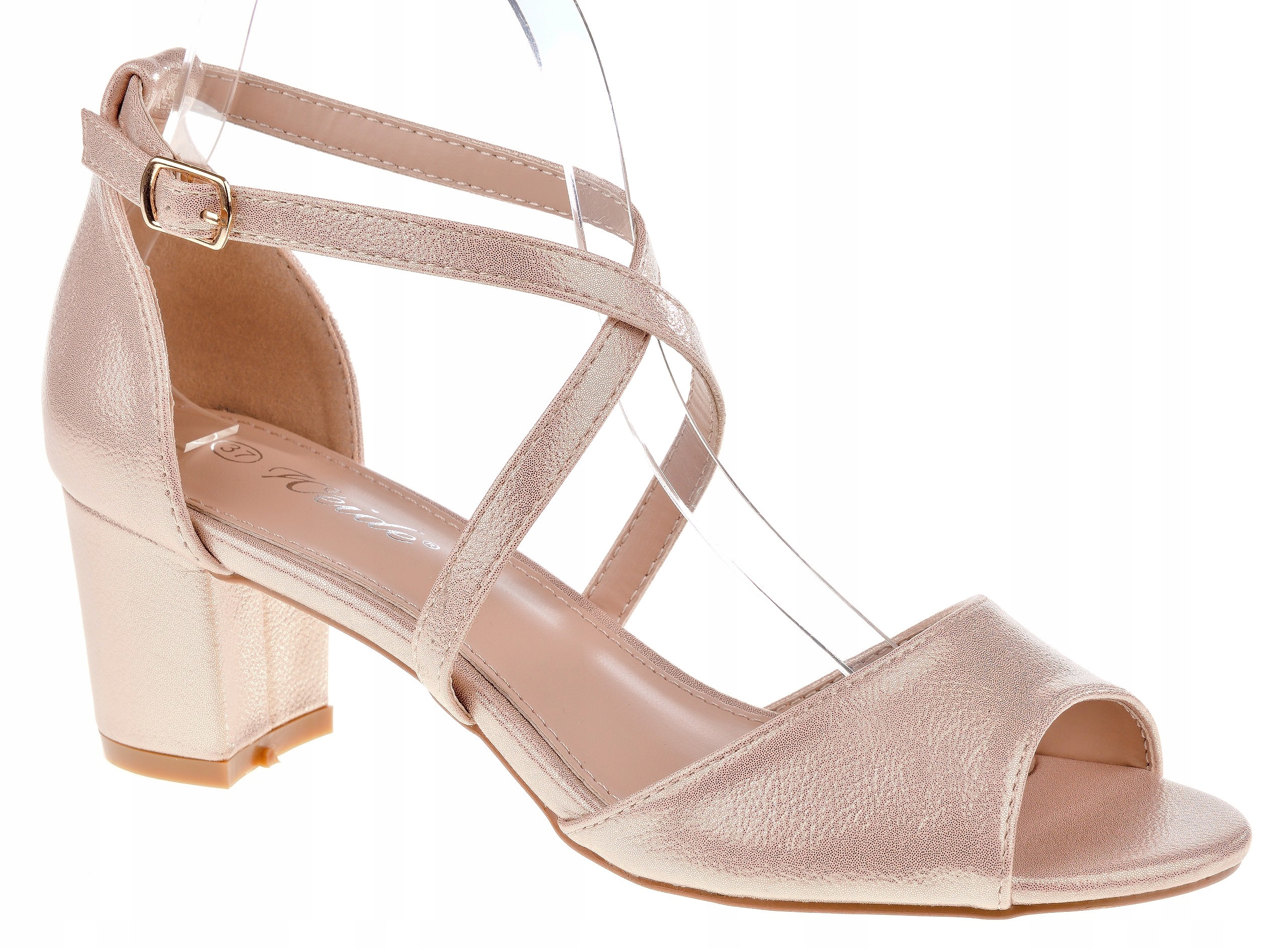 SANDAŁY NA OBCASIE SŁUPKU 6 CM. SZAMPAŃSKIE 36