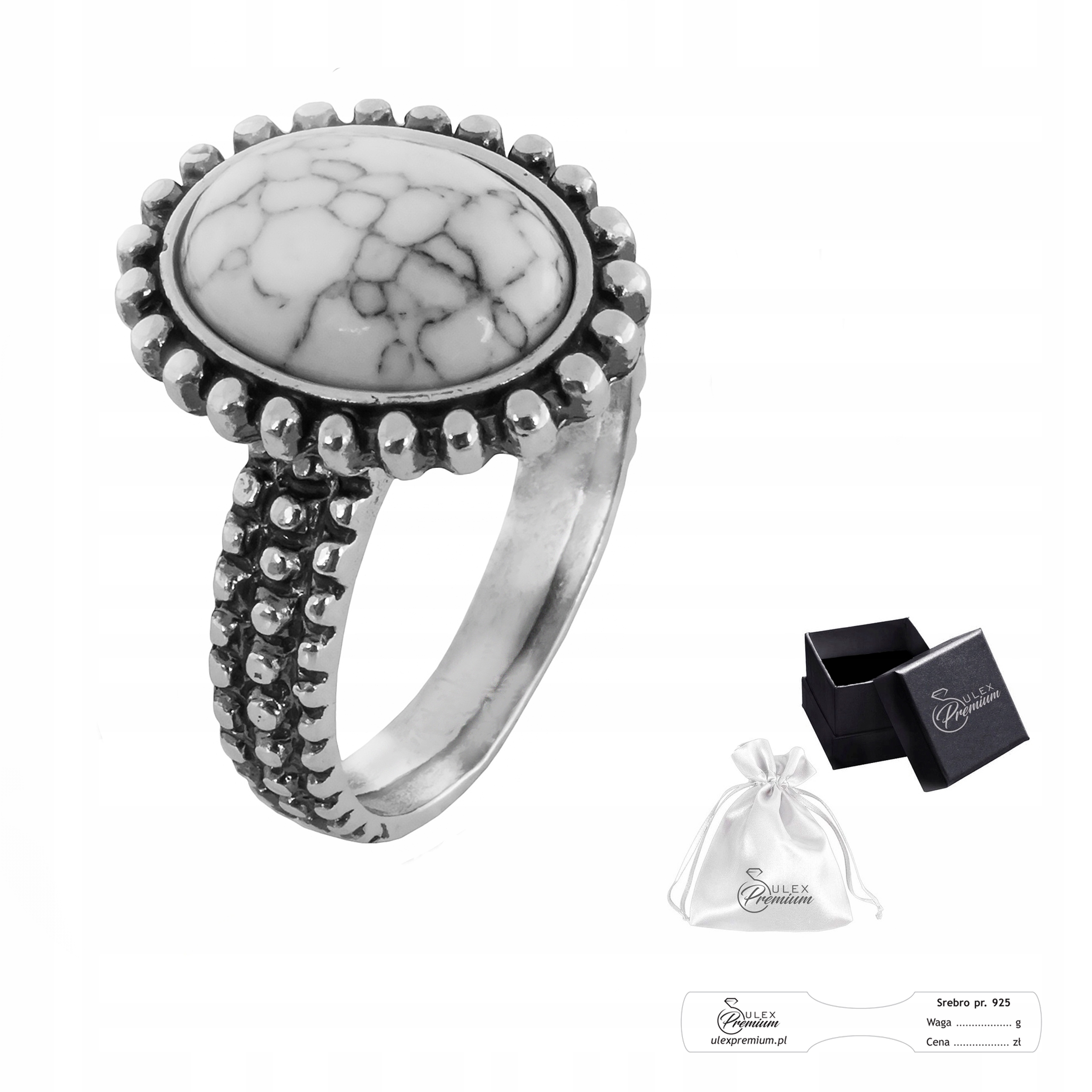 Prstýnek ryzost 925 Elegantní s přírodním howlitem Dárek vel. 23