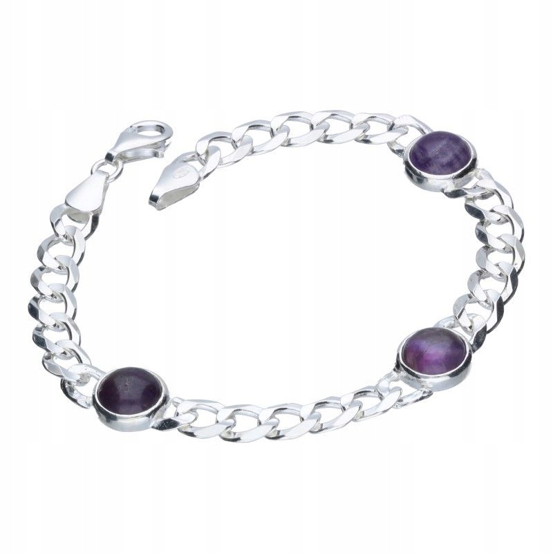 Náramek s ametysty stříbro 925 jako dárek 9.39 g řetízek pancíř 18 cm