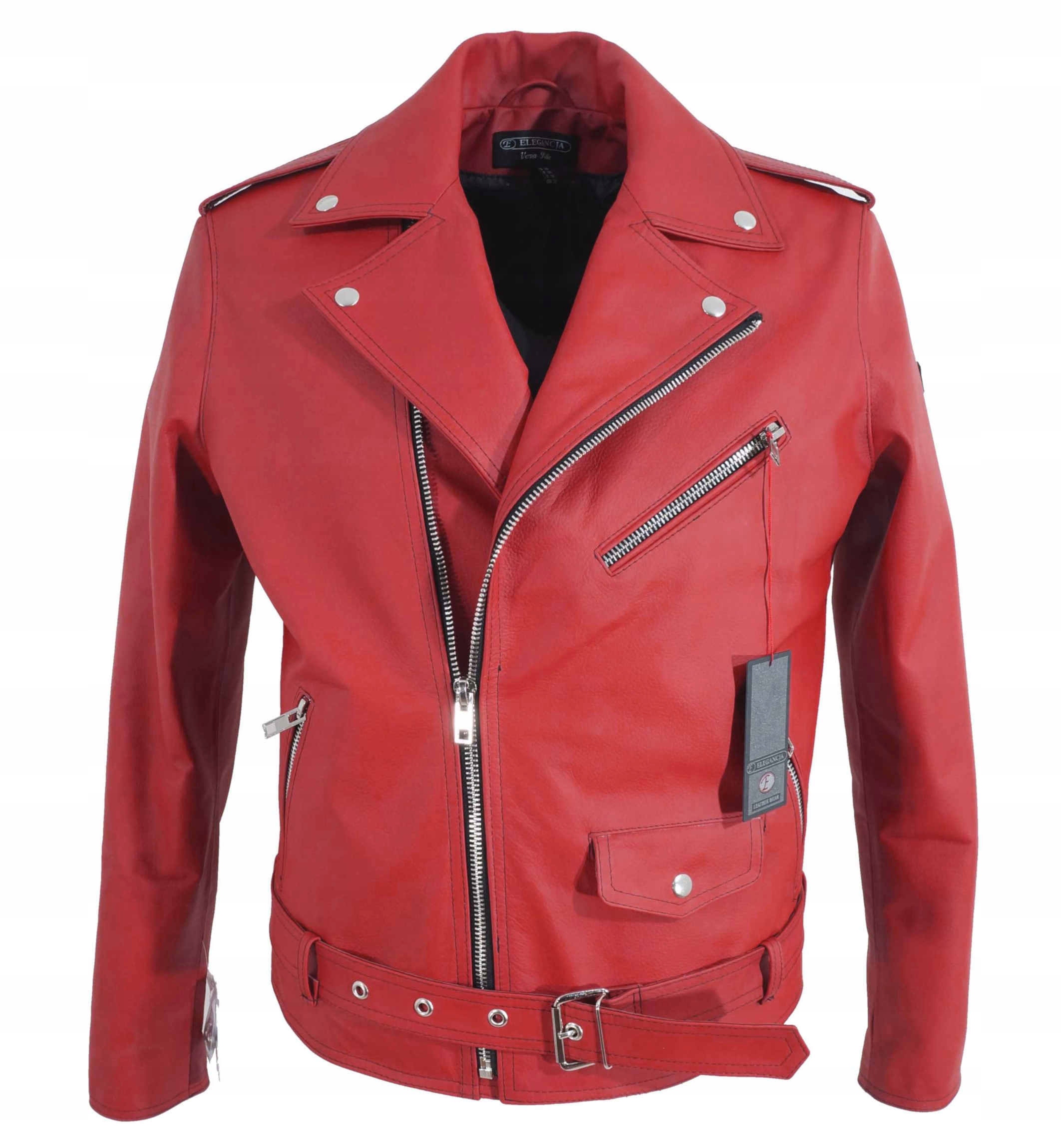 Ramoneska Męska Skórzana Czerwona Motorowa XXL Mocna Skóra Naturalna Nowa