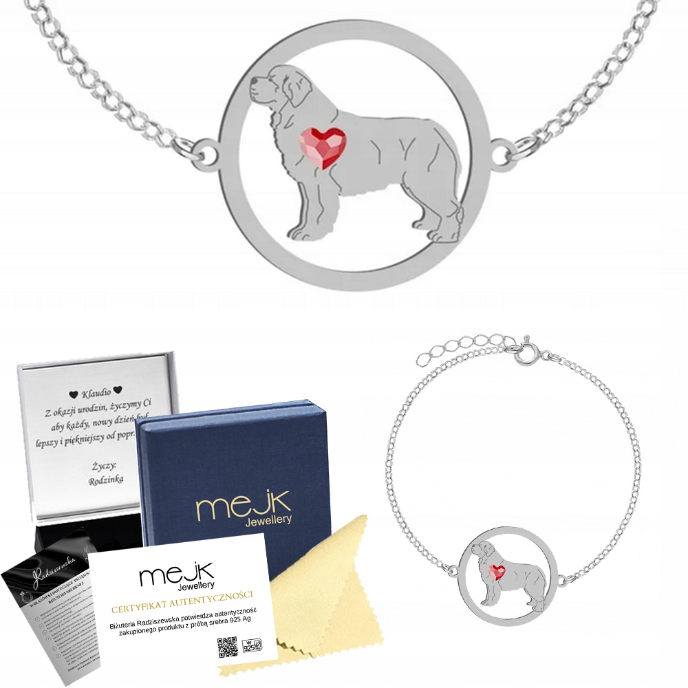 Stříbrný náramek z Novofundlandu 925 Šperky pro ženy Gravírování