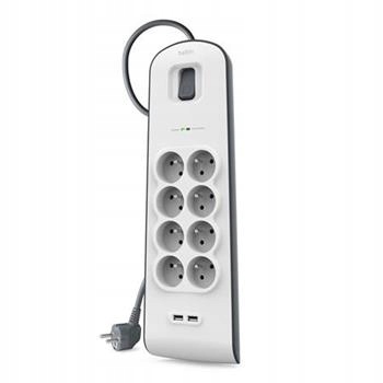 Belkin přepěťová ochrana BSV804 8-zásuvka, 2xUSB/2.4A, 2m