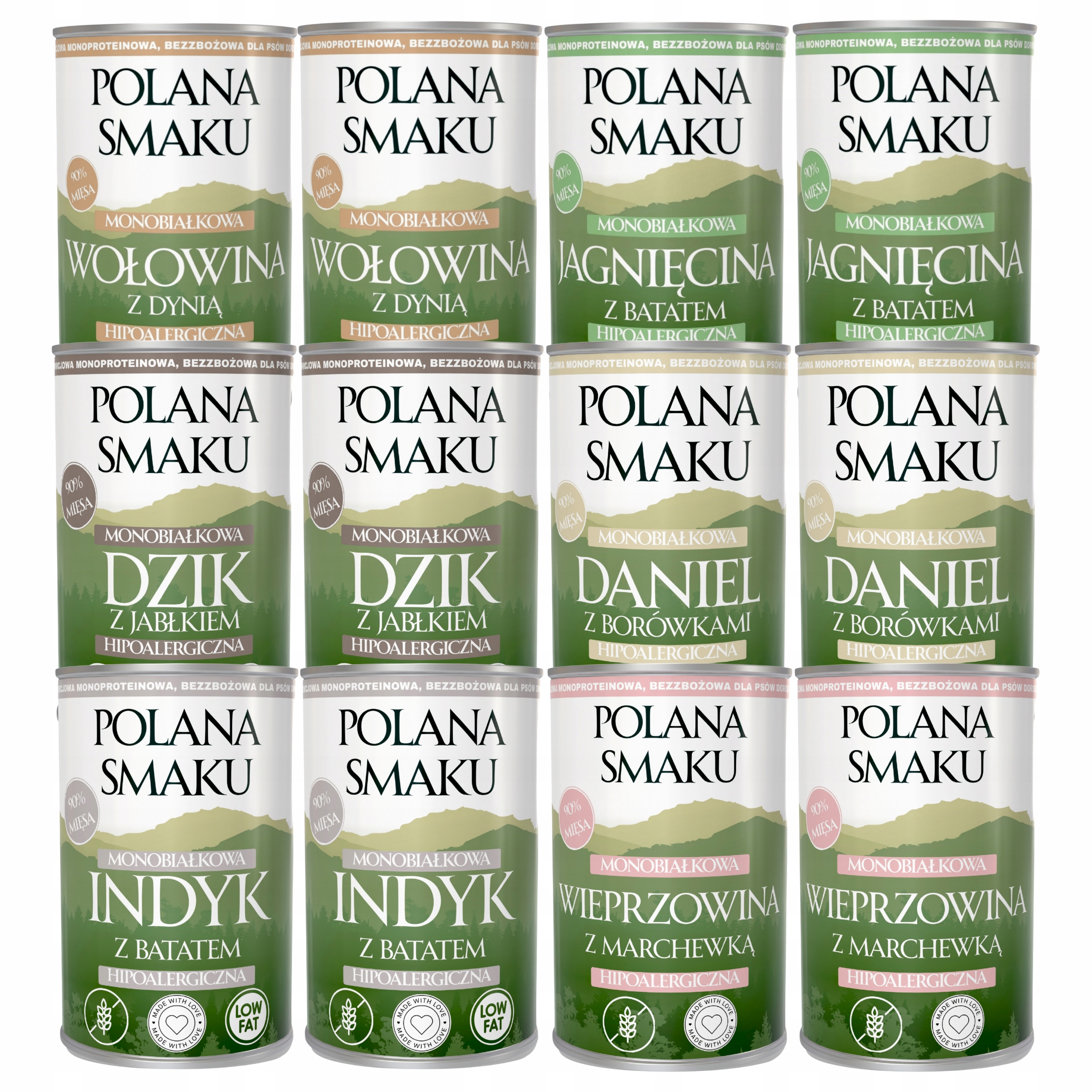 Levně Polana Smaku Vlhké krmivo pro psy mix chutí 12 x 400 g Monoproteinové