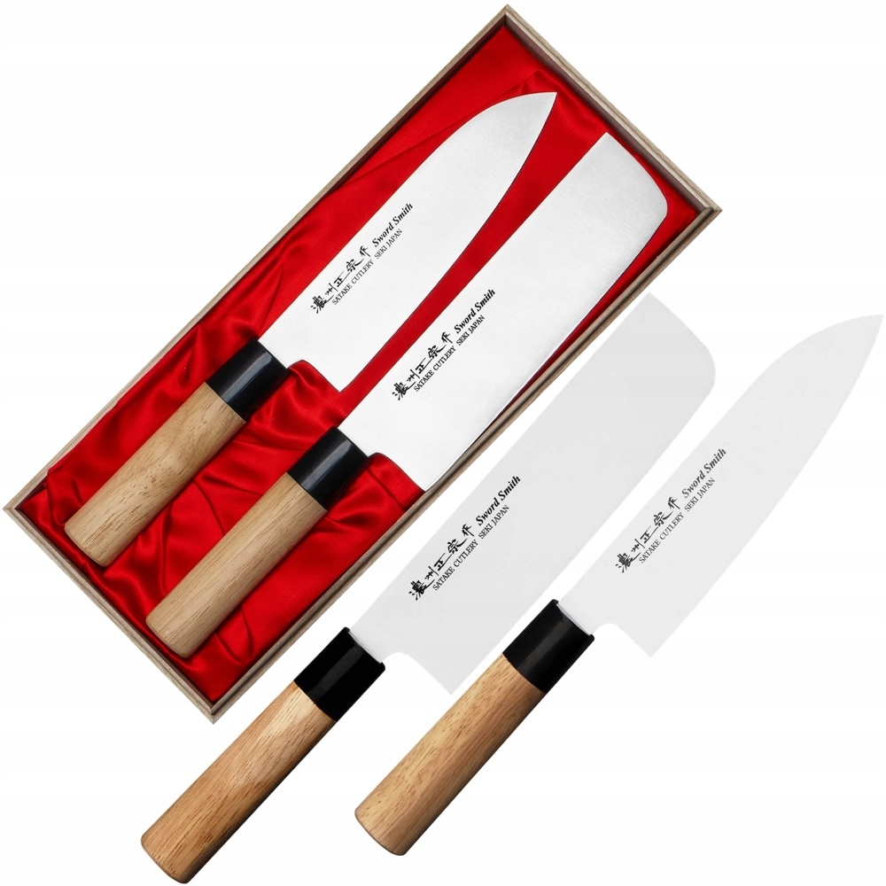 Satake Japonské misy Sada 2 nožov Nôž Santoku 17 cm a Nakiri 16 cm v puzdre