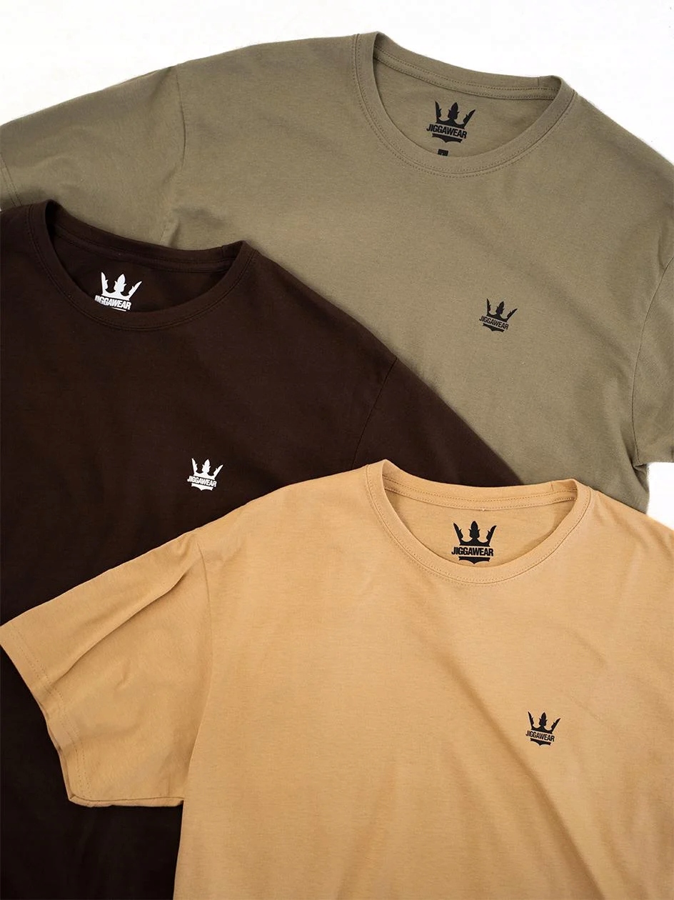 Tričko Sada 3 Kusů Pánské Bavlněné Tričko Hnědá Béžová Khaki Jigga S