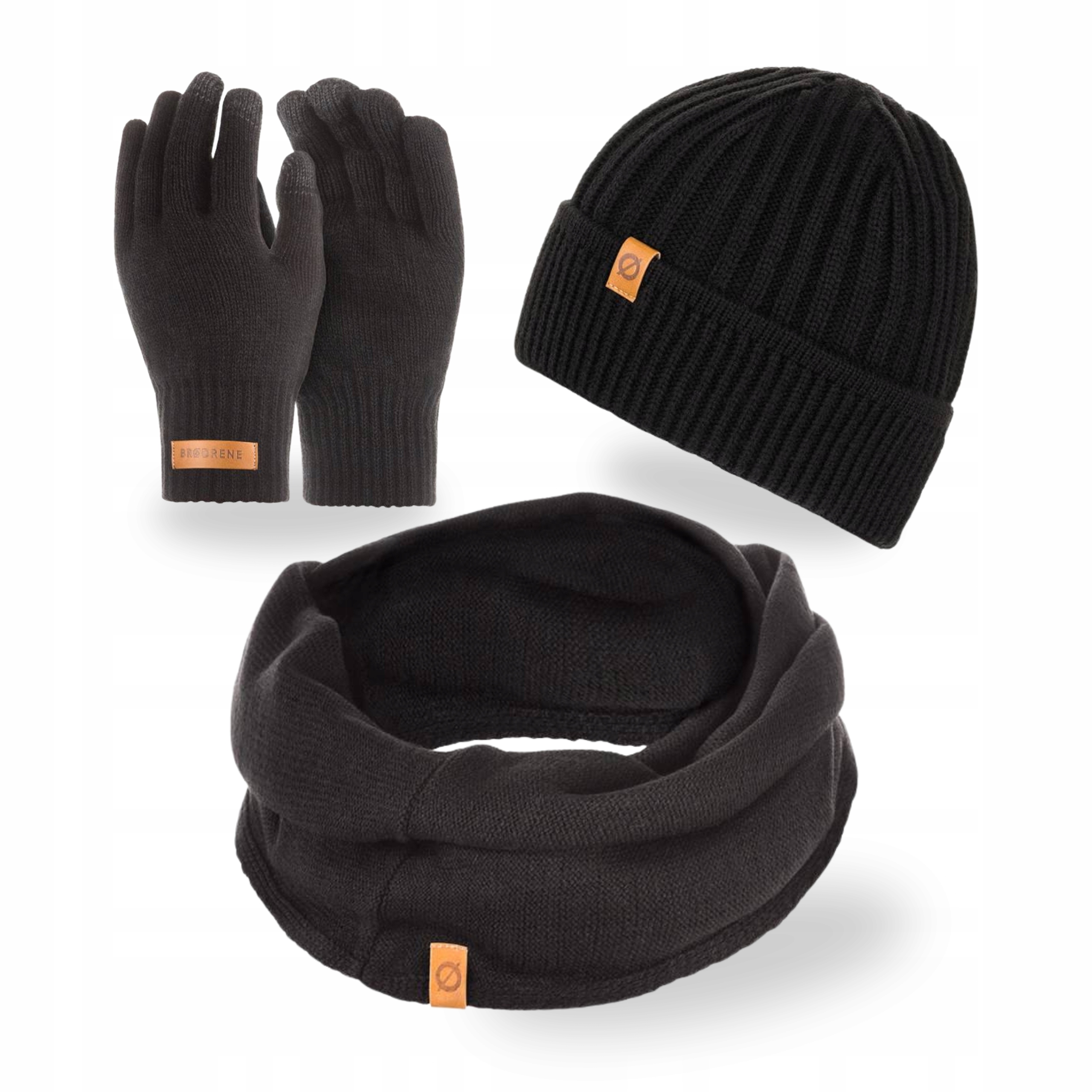 Pánský set 3v1 Čepice s žebrováním Nákrčník Obalující rukavice Brodrene Černá