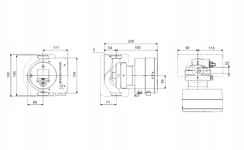 GRUNDFOS Pompa C. O. MAGNA3 32-100 97924257 код виробника 97924257