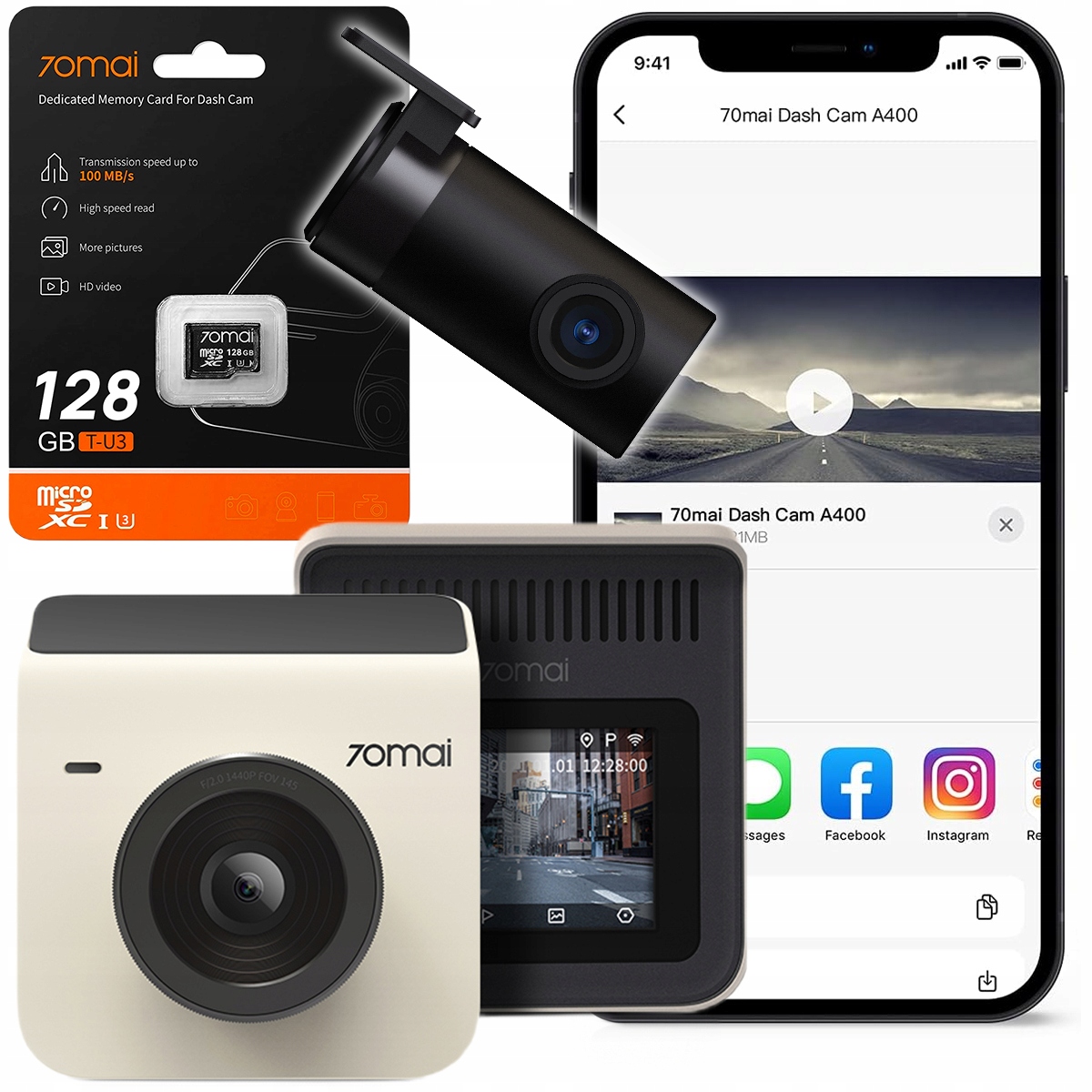 Kamera samochodowa 70mai A400 + RC09 SET White + oryginalna karta 128GB