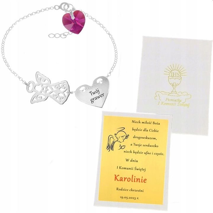 

Aniołek Bransoletka Komunia Kr Swarovski Grawer
