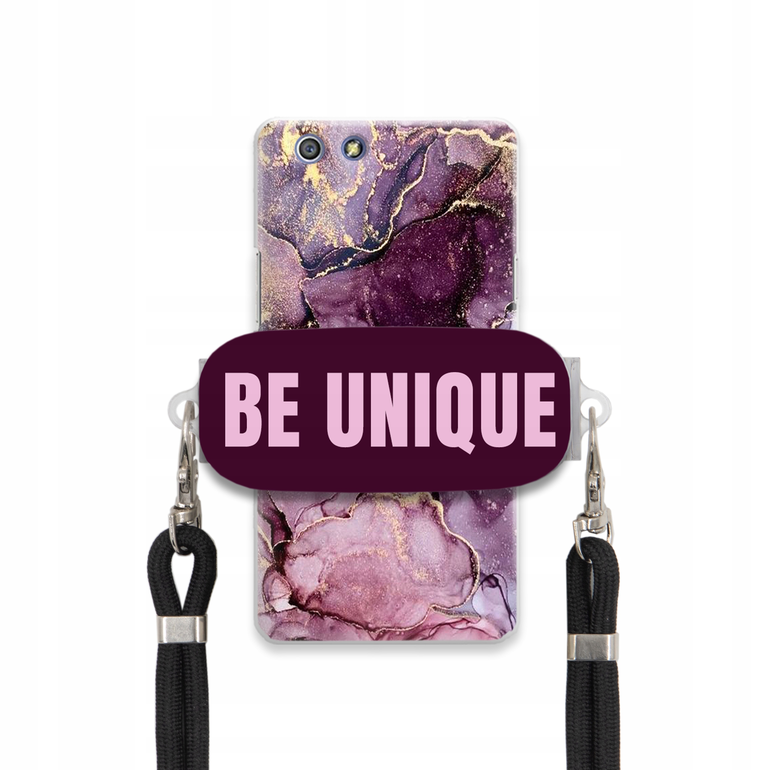 Pouzdro pro Oppo A51 Case Uchytka Šňůrka Černá Be Unique Fialová Mramorová