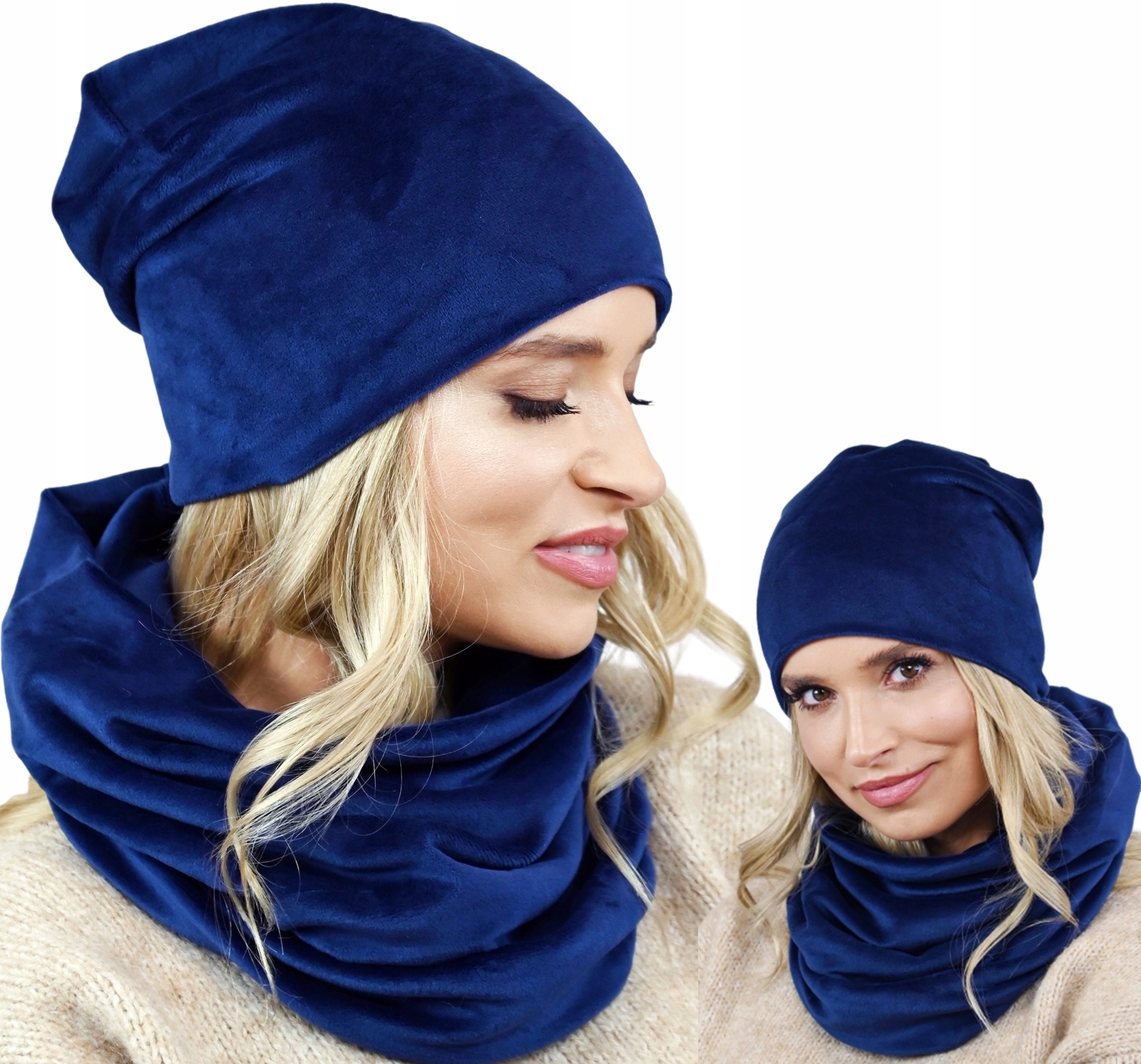 

Welurowy Komplet damski Czapka i Komin szal