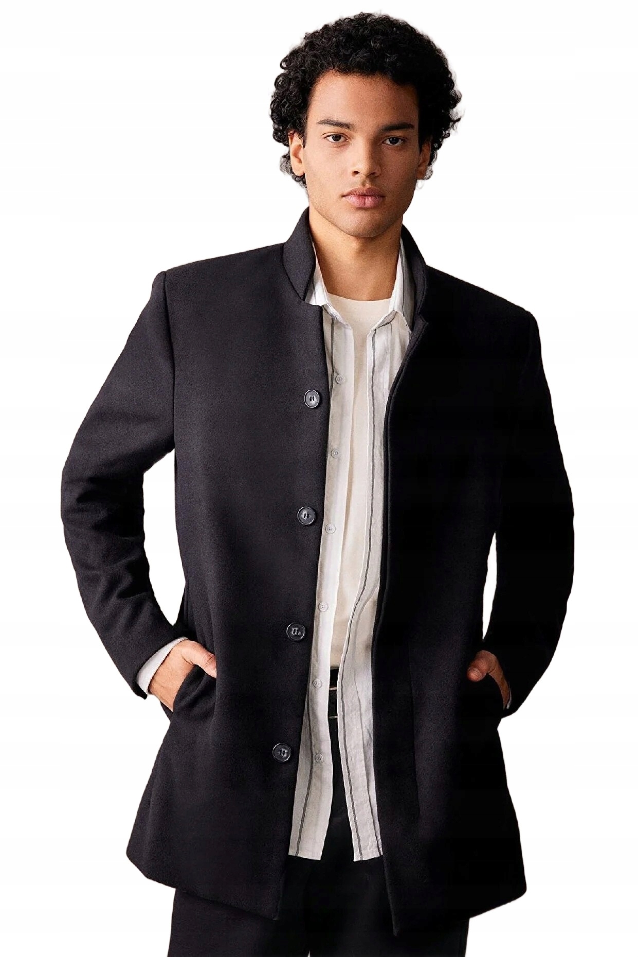 Defacto Pánský Klasický Černý Kabát S Knoflíky Na Bocích XXL 5DA*