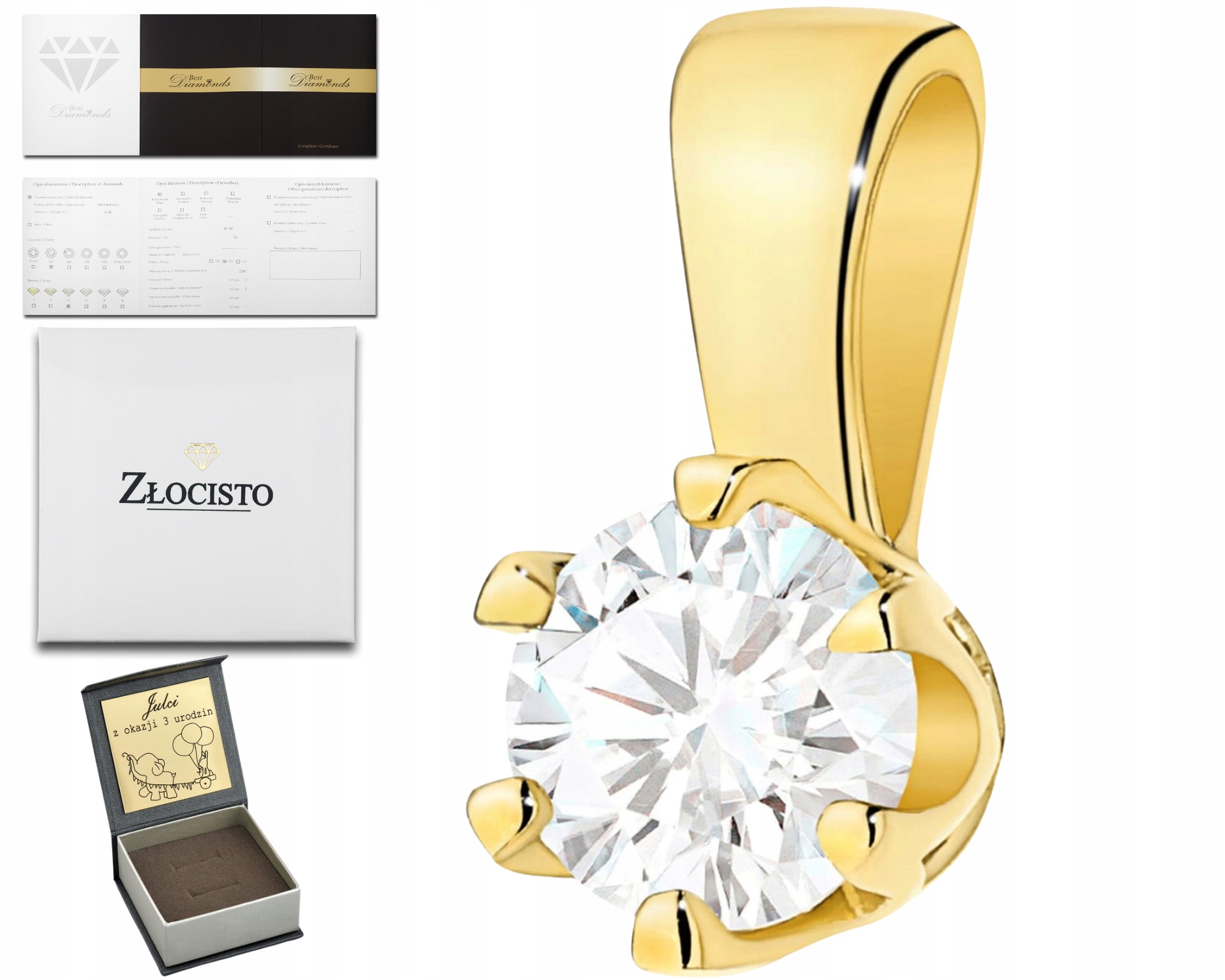 Klasický Zlatý Přívěsek S Diamantem 0,30 Ct 585 Dárek