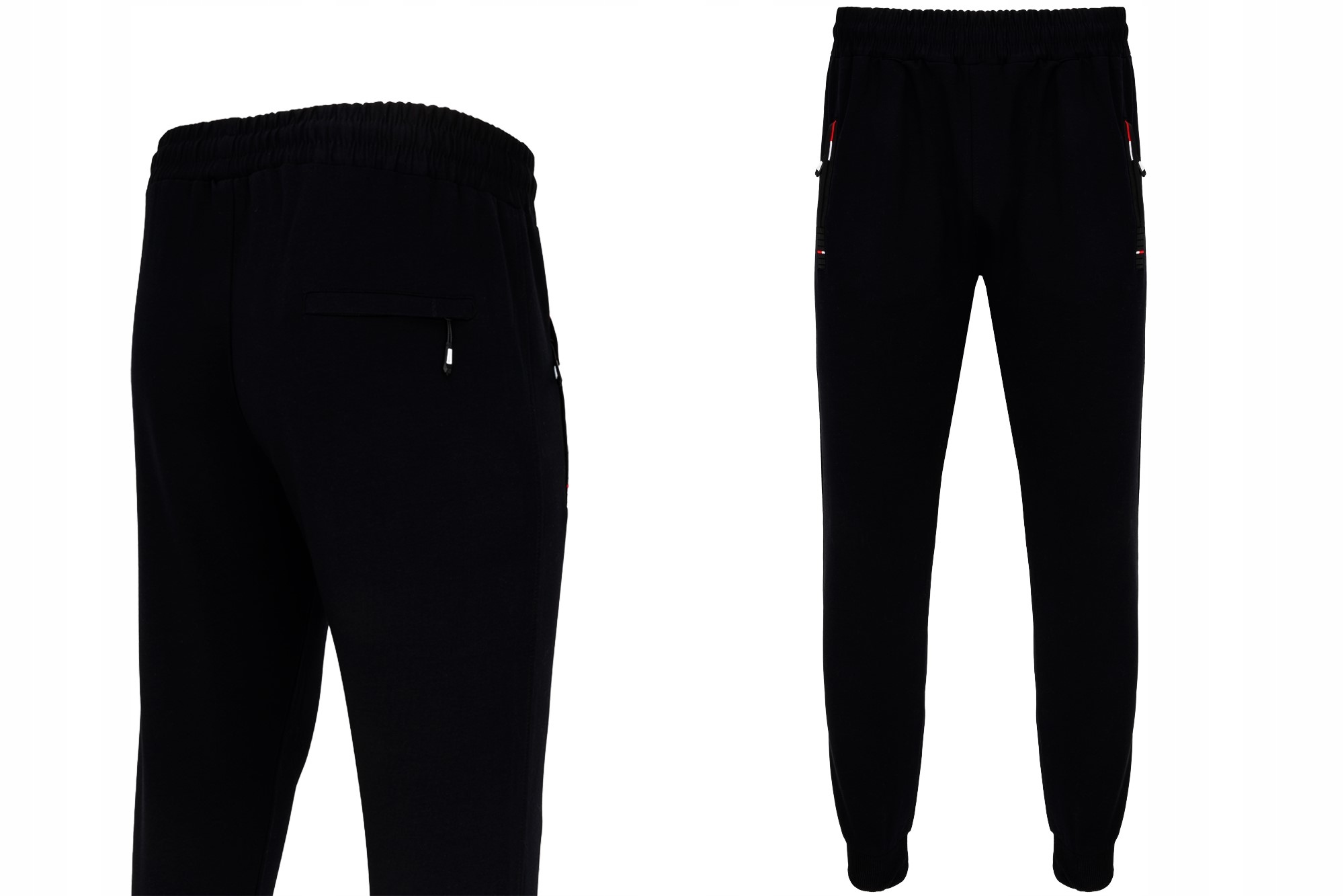 Pánské Tepláky Černé Tenké Pletenina Kapsy Na Zipy: L