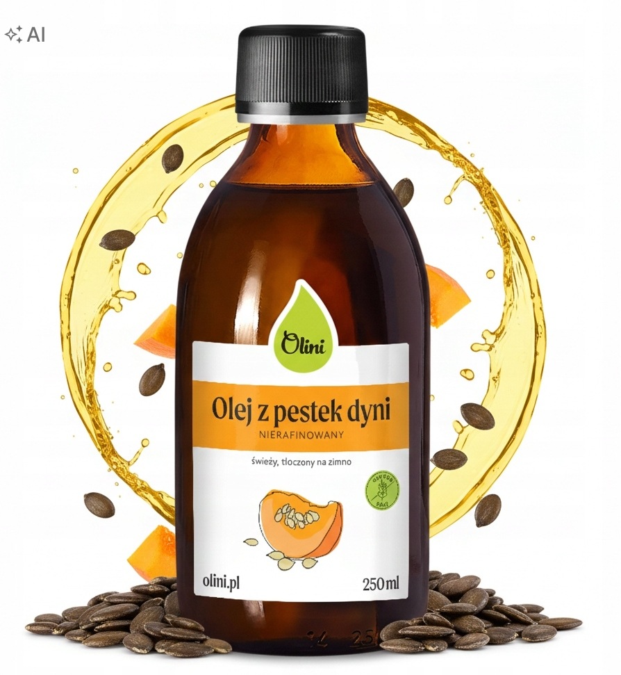 Olej z pestek dyni 250ml Nierafinowany Naturalny Źródło Nnkt Tłoczony Olini