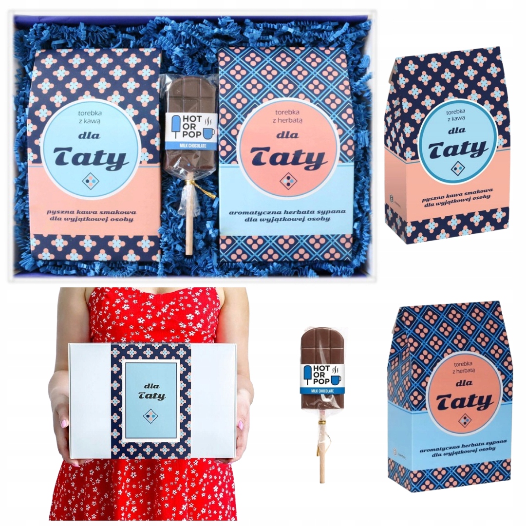 Zestaw prezentowy z kawą herbatą czekoladowym lizakiem dla Ojca Taty Teścia